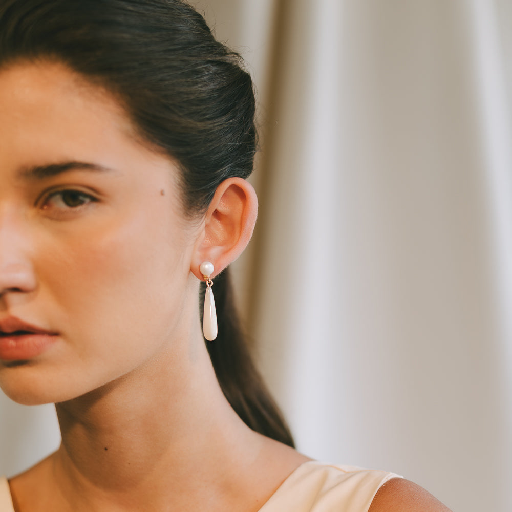 Gala Earrings #4 (45mm) - White Pearl, Nacre & 14K Gold-Filled
