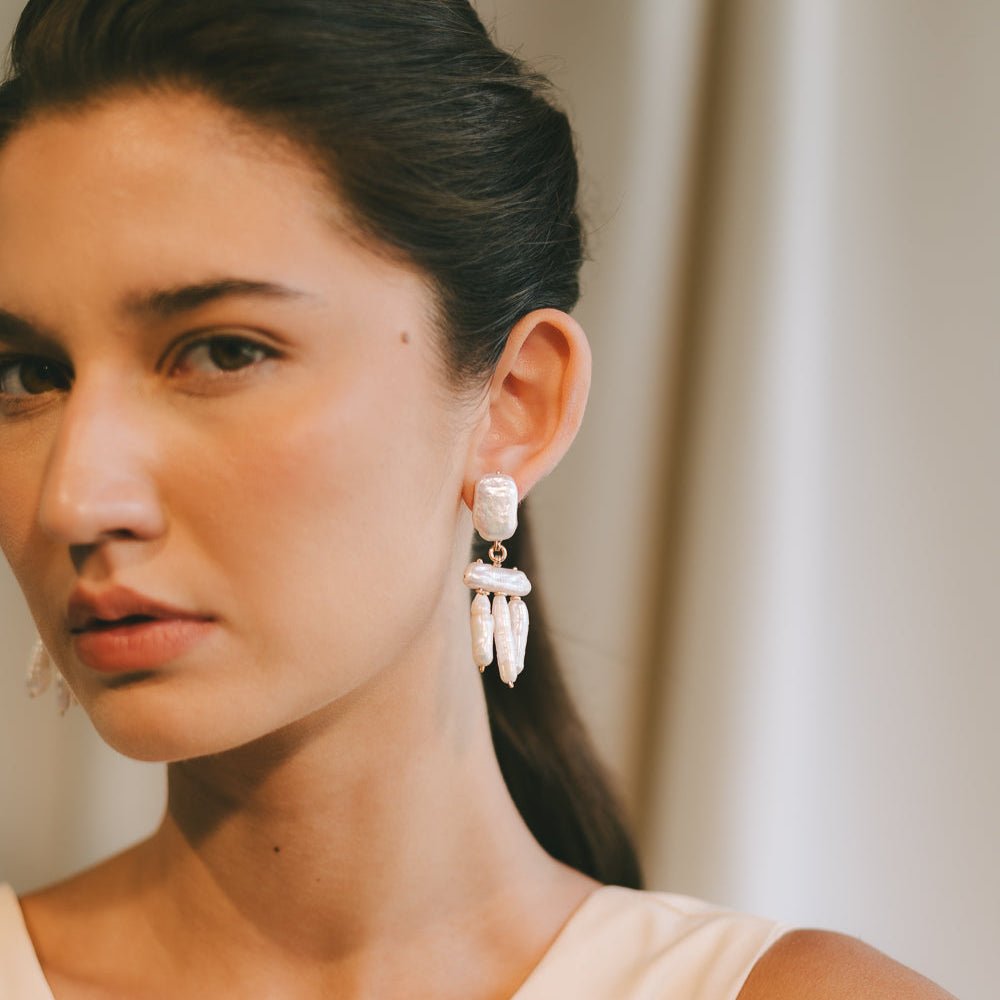 Keshi Earrings #14 (60mm) - White Pearl & 14K Gold-Filled Earrings FW25