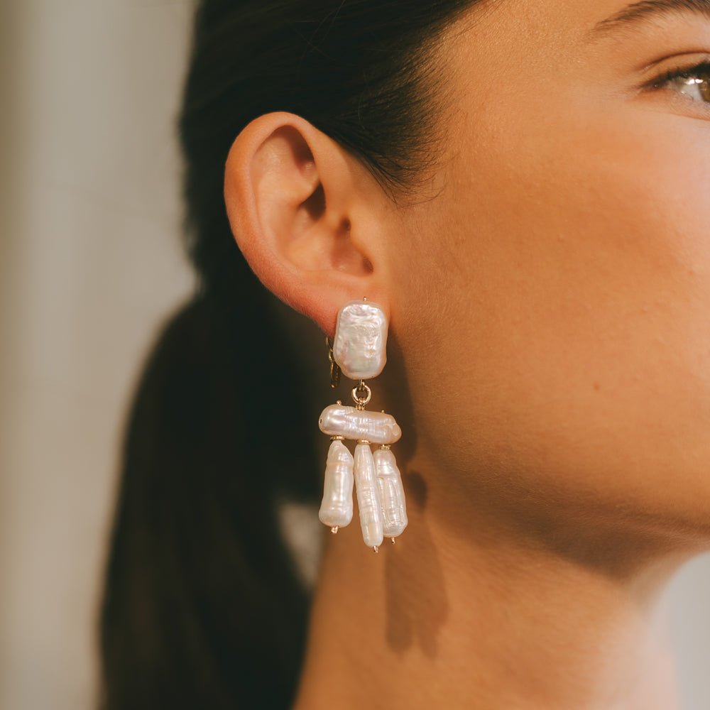 Keshi Earrings #14 (60mm) - White Pearl & 14K Gold-Filled Earrings FW25