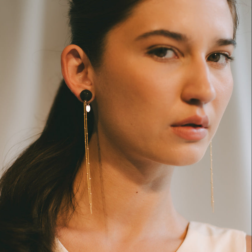 Tomasa Earrings #1 (120mm) - Lava Stone & 14K Gold-Filled