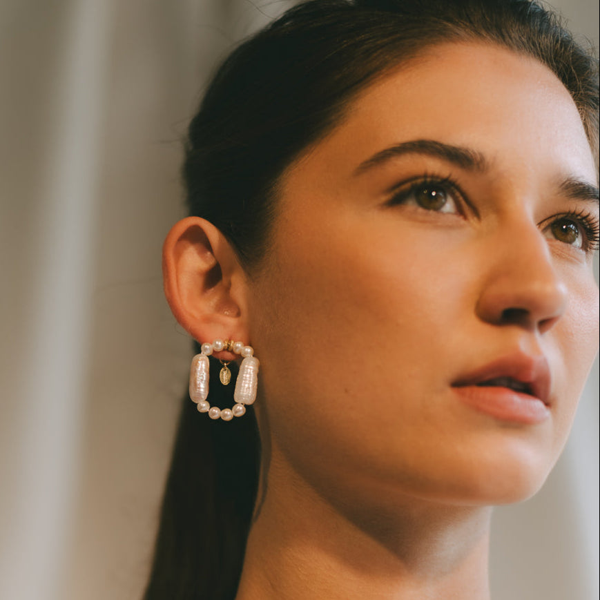 Keshi Earrings #13 (35mm) - White Pearl & 14K Gold-Filled Earrings FW25