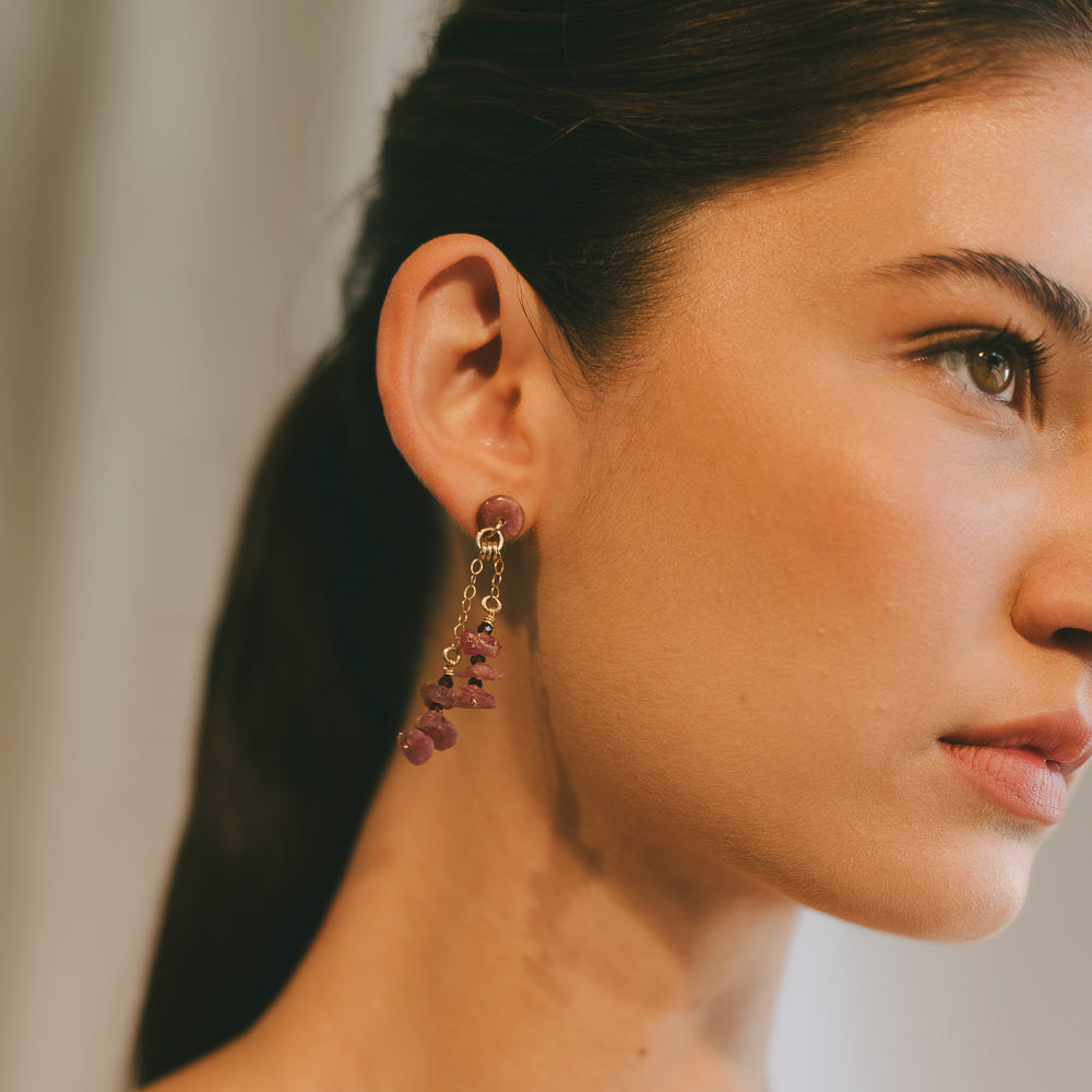 Andrea Earrings #1 (55mm) - Garnet, Tourmaline & 14K Gold-Filled