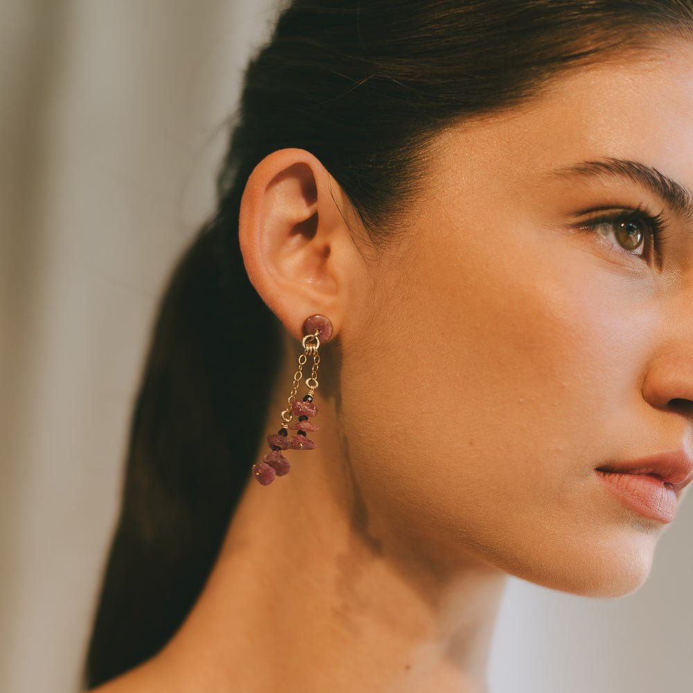 Andrea Earrings #1 (55mm) - Garnet, Tourmaline & 14K Gold-Filled Earrings FW25