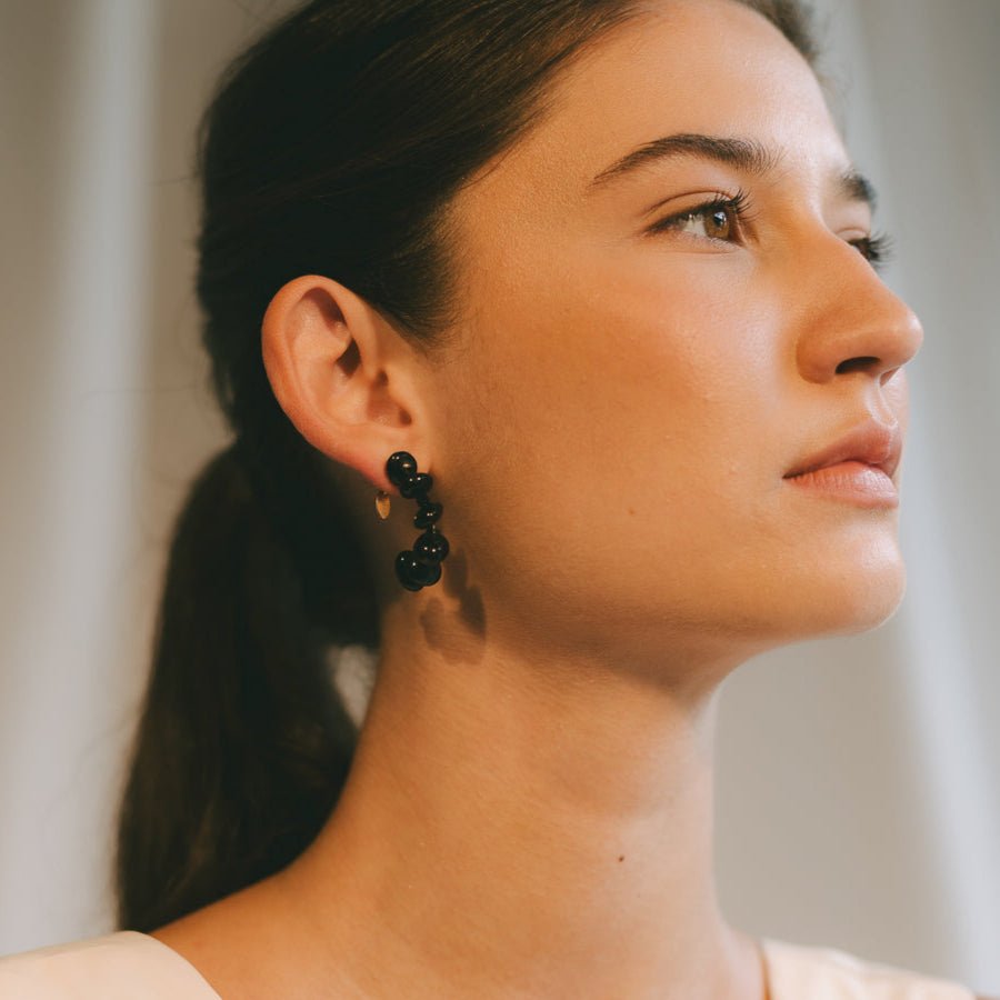 Neith Earrings #1 (35mm) - Black Spinel, Tiger's Eye & 14K Gold-Filled Earrings FW25