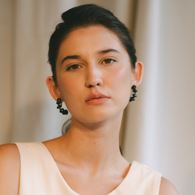 Neith Earrings #1 (35mm) - Black Spinel, Tiger's Eye & 14K Gold-Filled
