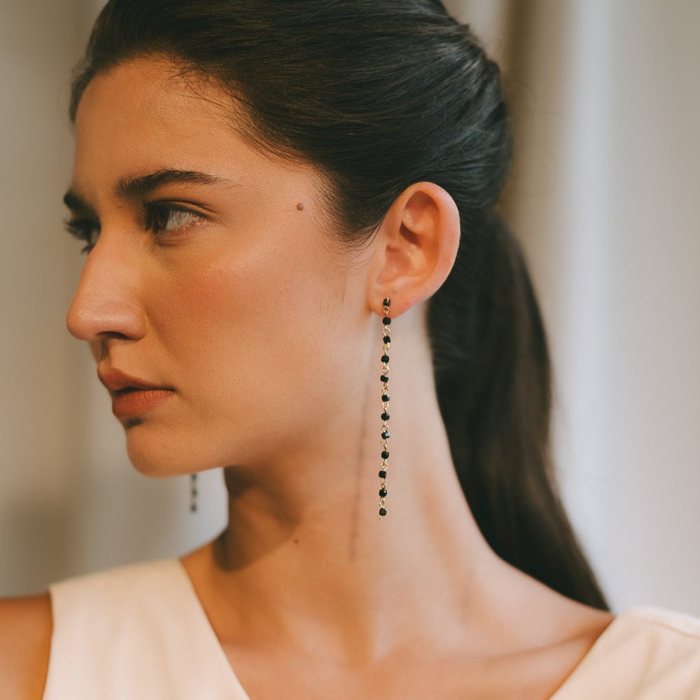 Mariana Earrings #1 (90mm) - Black Spinel & 14K Gold-Filled Earrings FW25