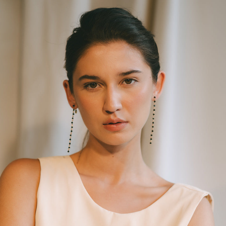 Mariana Earrings #1 (90mm) - Black Spinel & 14K Gold-Filled