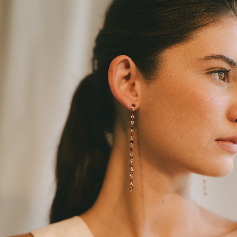Mariana Earrings #1 (90mm) - Garnet & 14K Gold-Filled Earrings FW25