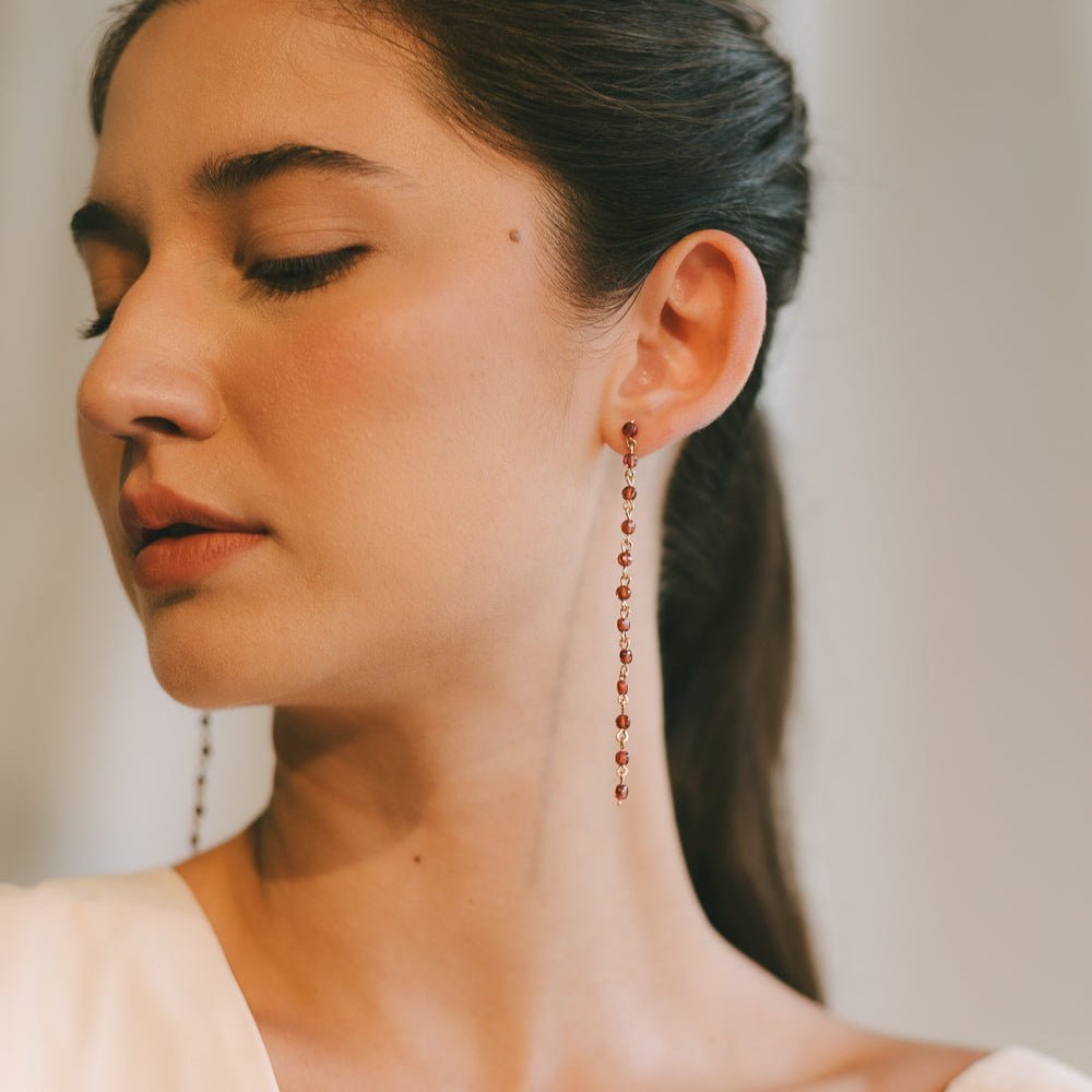 Mariana Earrings #1 (90mm) - Garnet & 14K Gold-Filled Earrings FW25