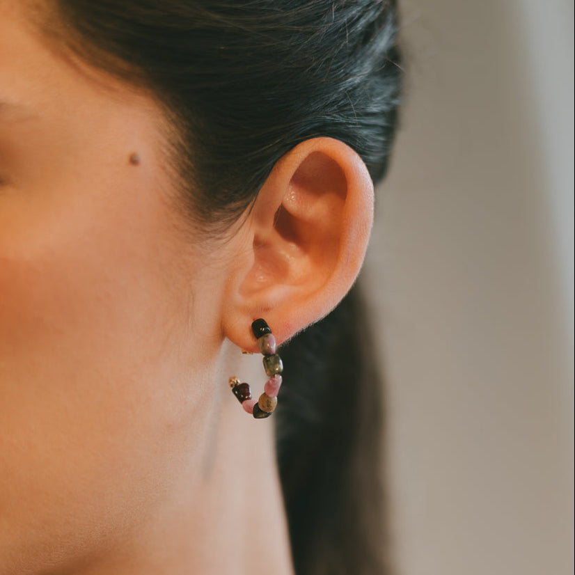 Neith Earrings #1 (30mm) - Tourmaline & 14K Gold-Filled Earrings FW25