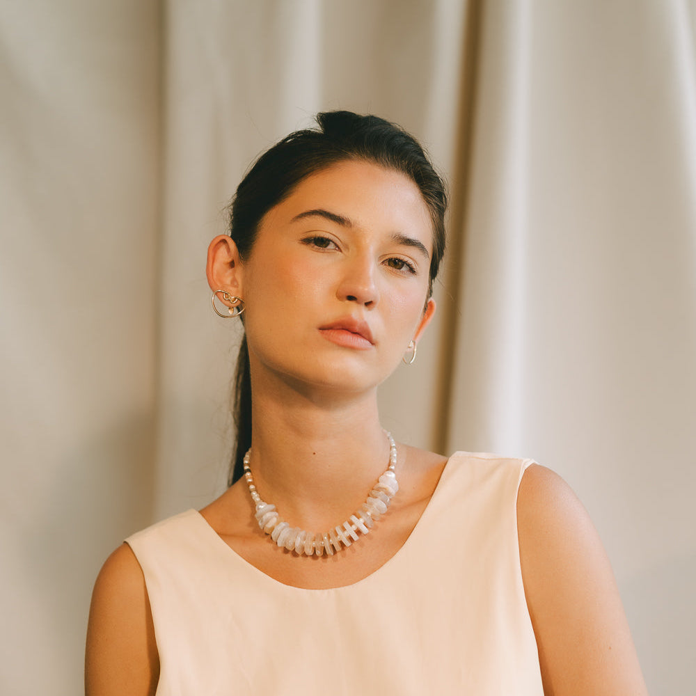 Concepcion Necklace #1 - White Pearl, Agate, Moonstone & 14K Gold-Filled