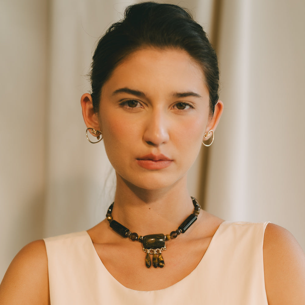 Melaza Necklace #1 - Bamboo Coral, Quartz, Bronzite, Tiger's Eye & 14K Gold-Filled