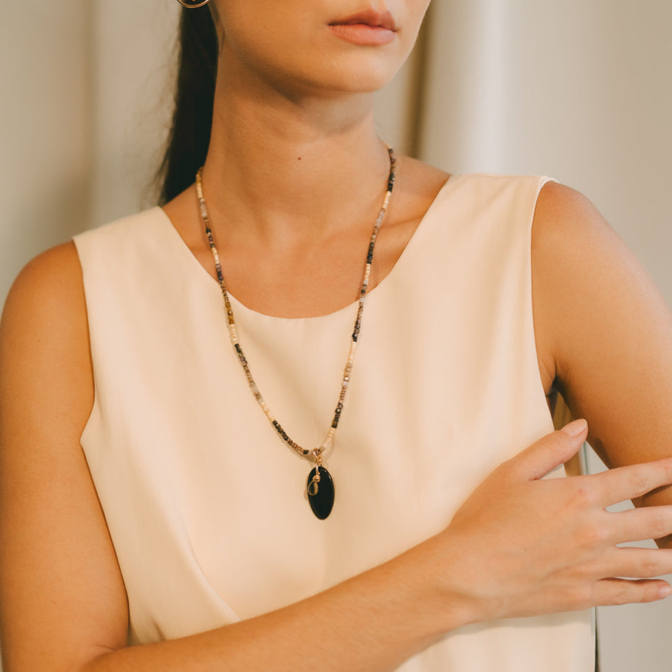 Panela Necklace #1 - Quartz, Seashell & 14K Gold-Filled