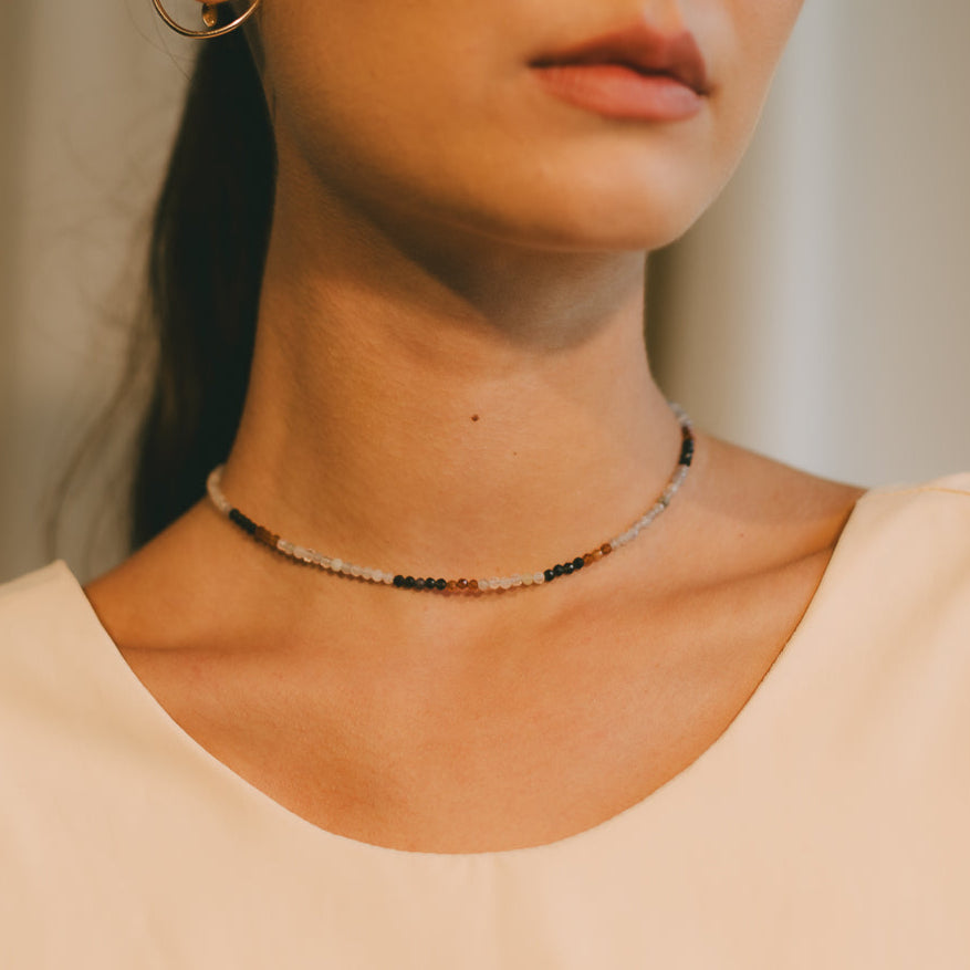 Aurora Necklace #3 - Garnet, Rainbow Obsidian, Moonstone & 14K Gold-Filled
