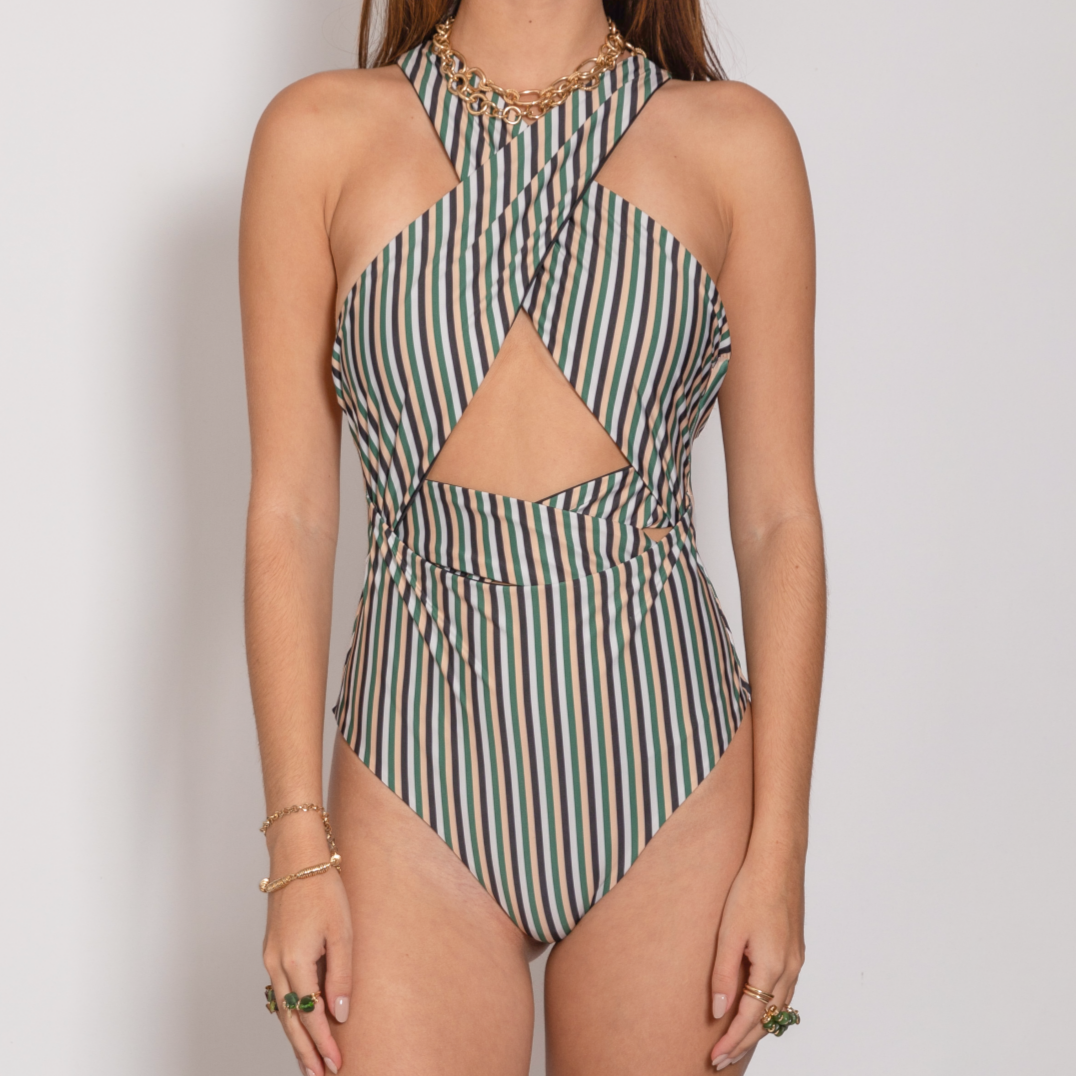 Julia Reversible Print Swimsuit - Lines & Black TARBAY