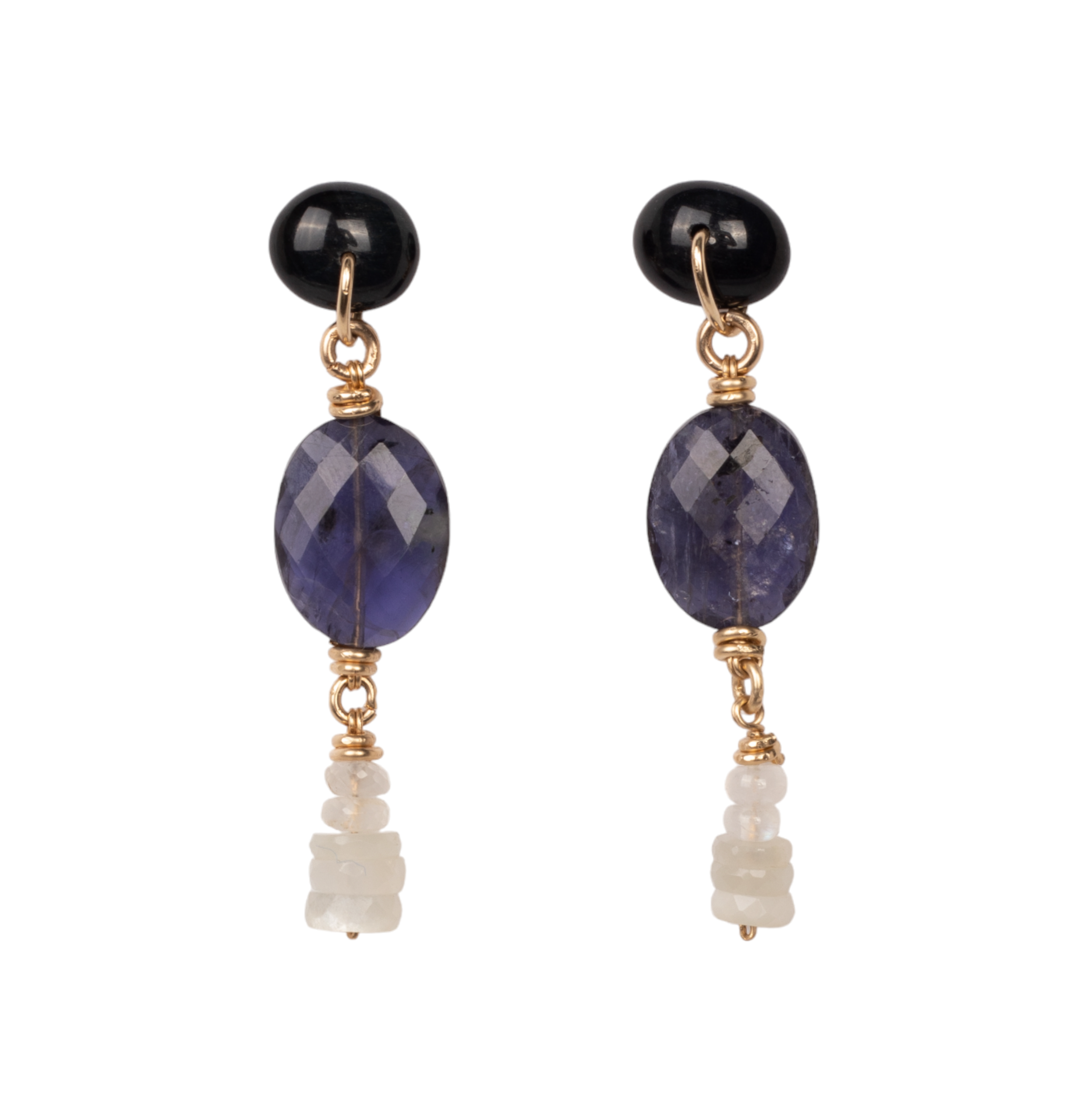 Nartella Earrings (55mm) - Blue Tiger Eye, Iolita & Moon Stone Earrings TARBAY   