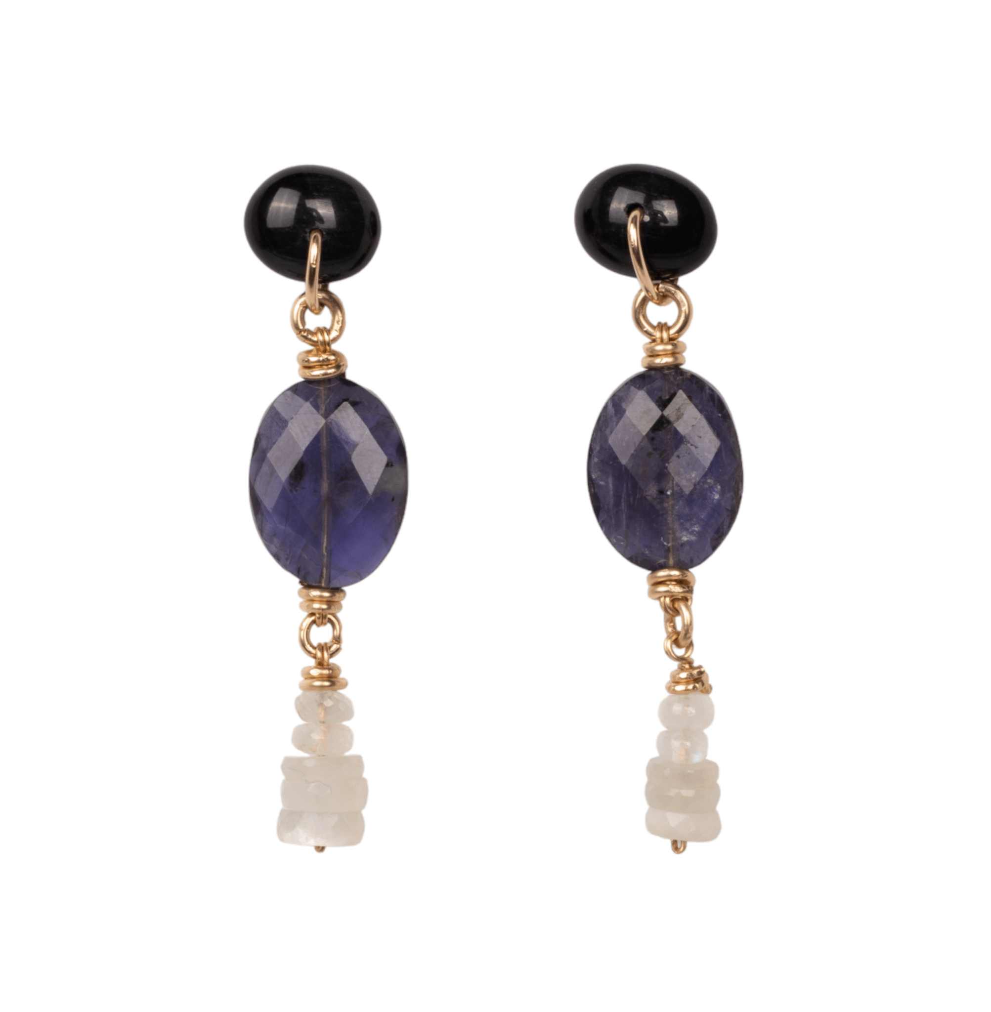 Nartella Earrings (55mm) - Blue Tiger Eye, Iolite & Moon Stone Earrings TARBAY