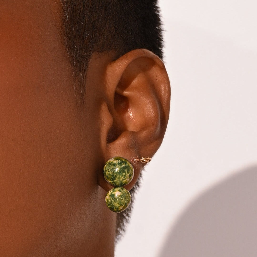 Bromelia Earrings #2 (25mm) - Jaspe Verde Moteado Earrings TARBAY   