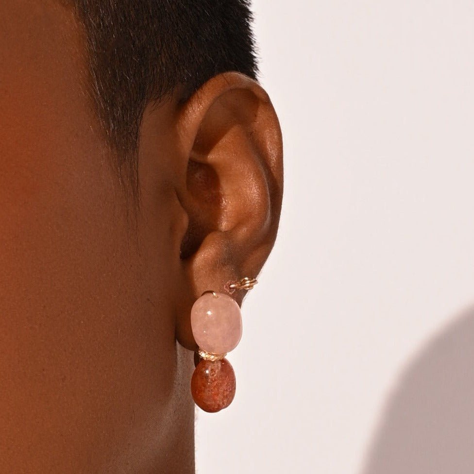 Bromelia Earrings #1 (30mm) - Morganite & Sun Stone Earrings TARBAY