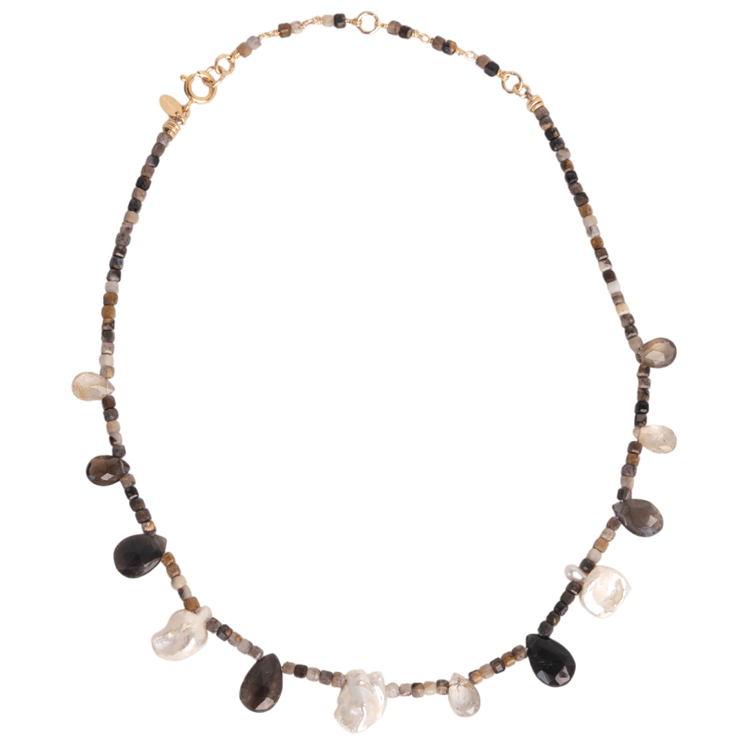 Isbelia Necklace #1 - White Pearl, Quartz, Opal, Jasper & 14K Gold-Filled Necklaces FW25