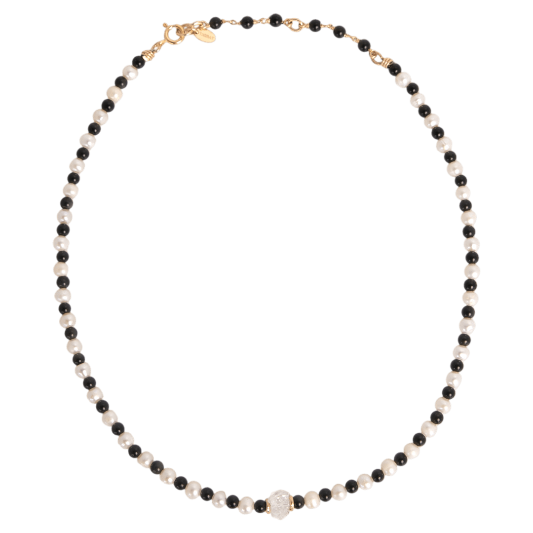 Joaquina Necklace #1 - White Pearl, Rainbow Obsidian, Quartz & 14K Gold-Filled Necklaces FW25