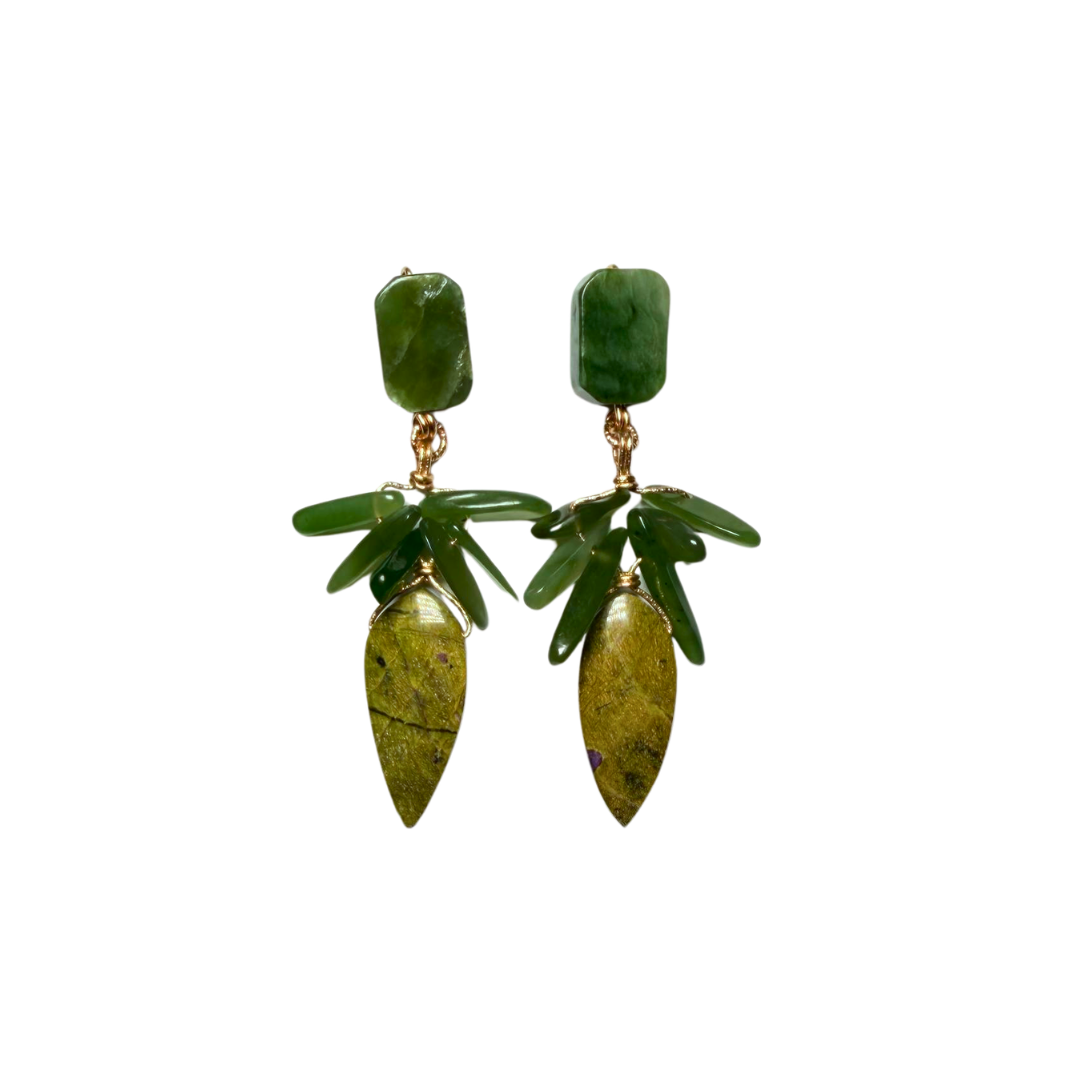 Yuri Earrings (65mm) - Jade, Stichtite & 14K Gold-Filled Earrings TARBAY