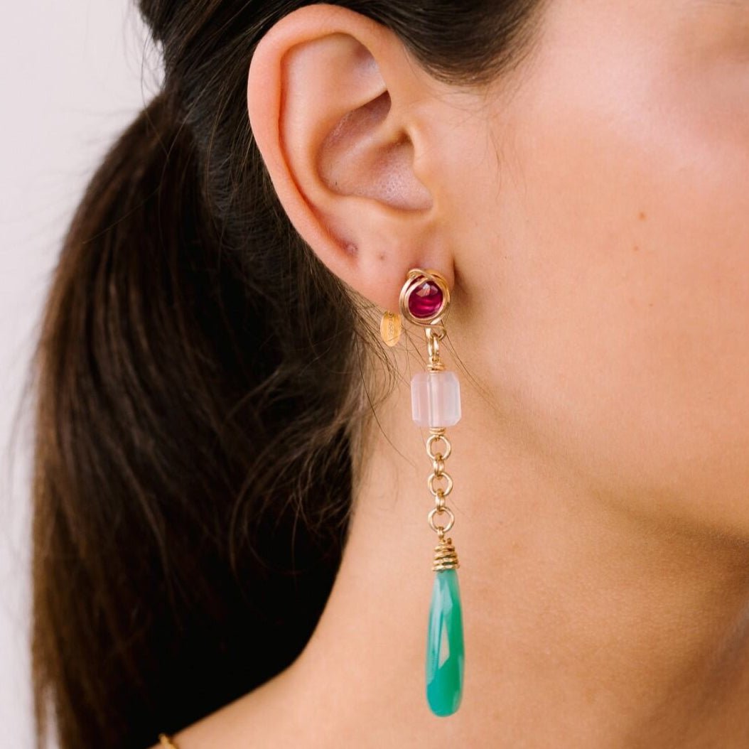 Carmencita Earrings #4 (90mm) - Amethyst, Amazonite, Rose Sapphire, Rose Quartz & Chalcedony Earrings TARBAY