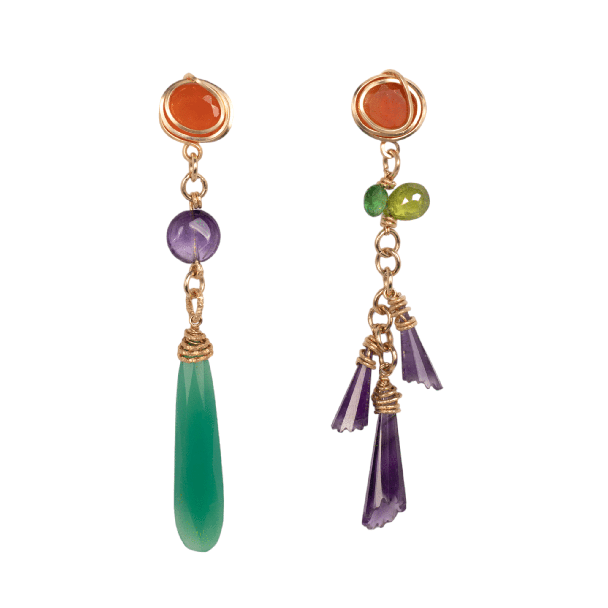 Carmencita Earrings #4 (85mm) - Carnelian, Peridot, Amethyst & Chalcedony Earrings TARBAY