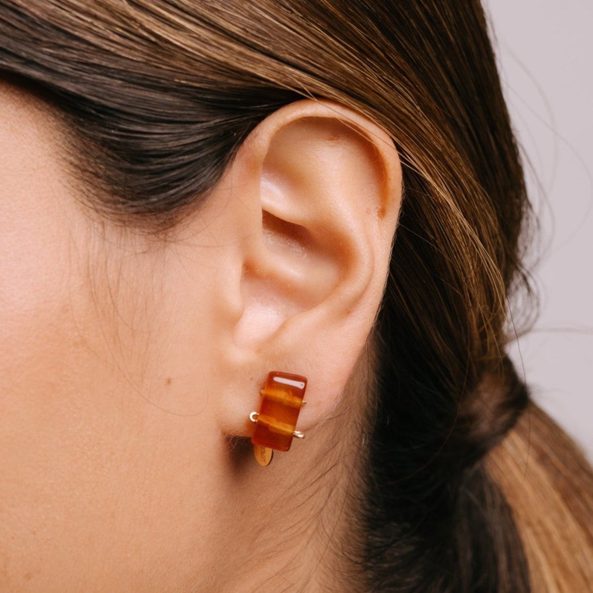 Solitario Earrings #1 (10mm) - Orange Agate Earrings TARBAY