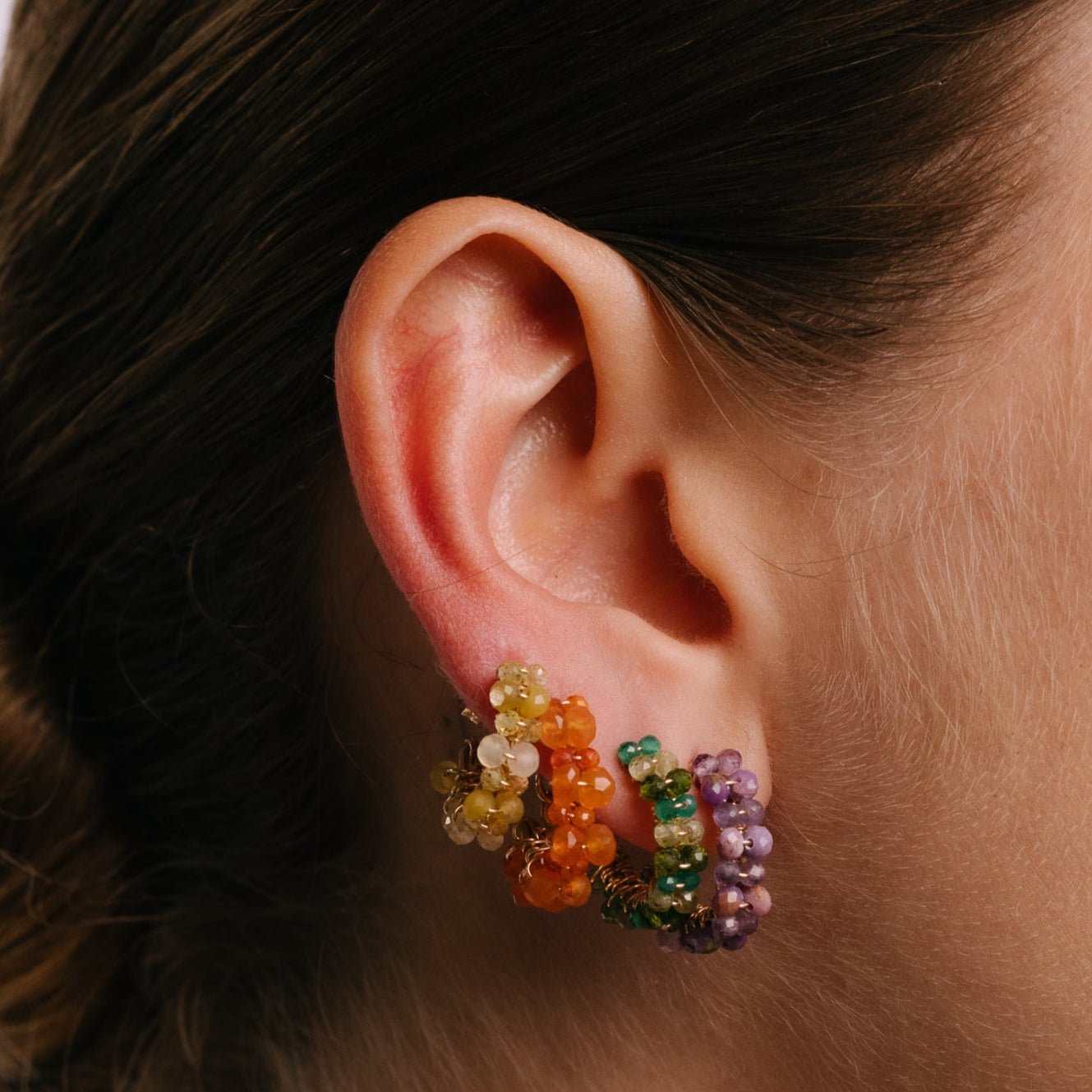 Cleopatra Earrings #1 (20mm) - Peridot, Green Onyx & Chrome Earrings TARBAY