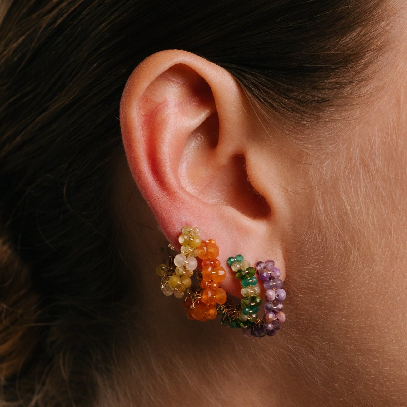 Cleopatra Earrings #1 (20mm) - Amethyst & Lepidolite Earrings TARBAY