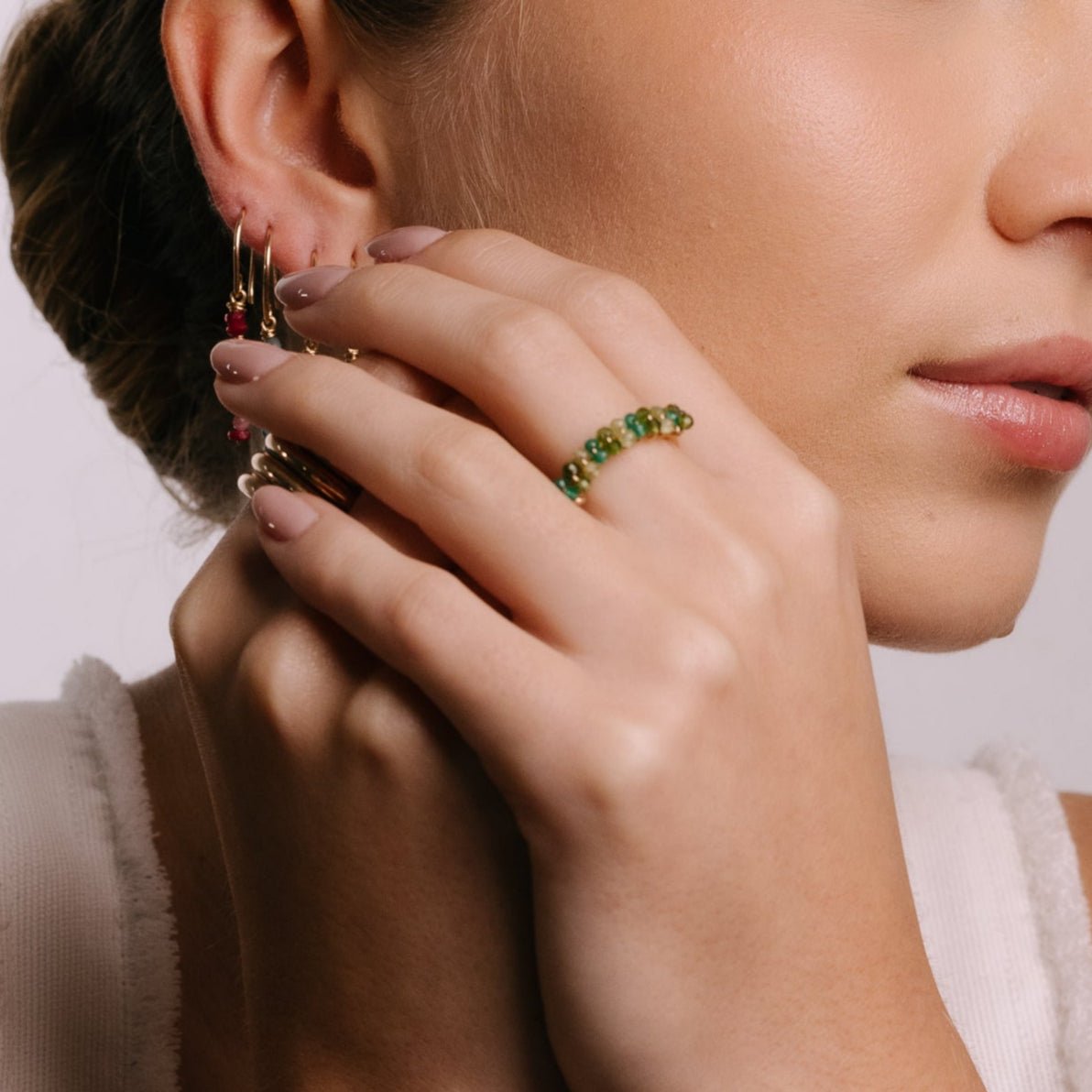 Cleopatra Ring #1 (20mm) - Peridot, Green Onyx & Chrome Rings TARBAY