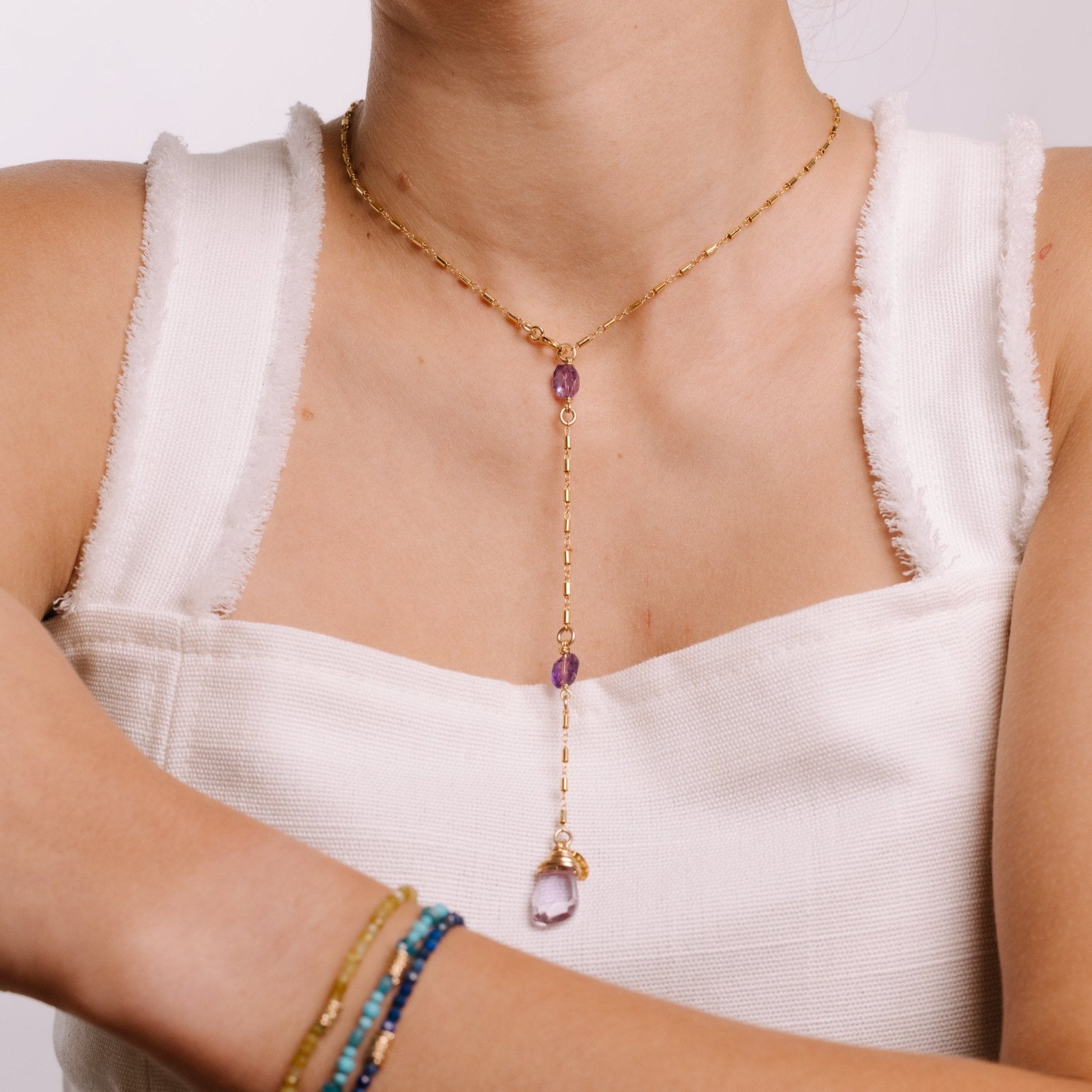 Gema Pendulum Necklace #1 - Amethyst, Ametrine & 14K Gold-Filled Necklaces TARBAY