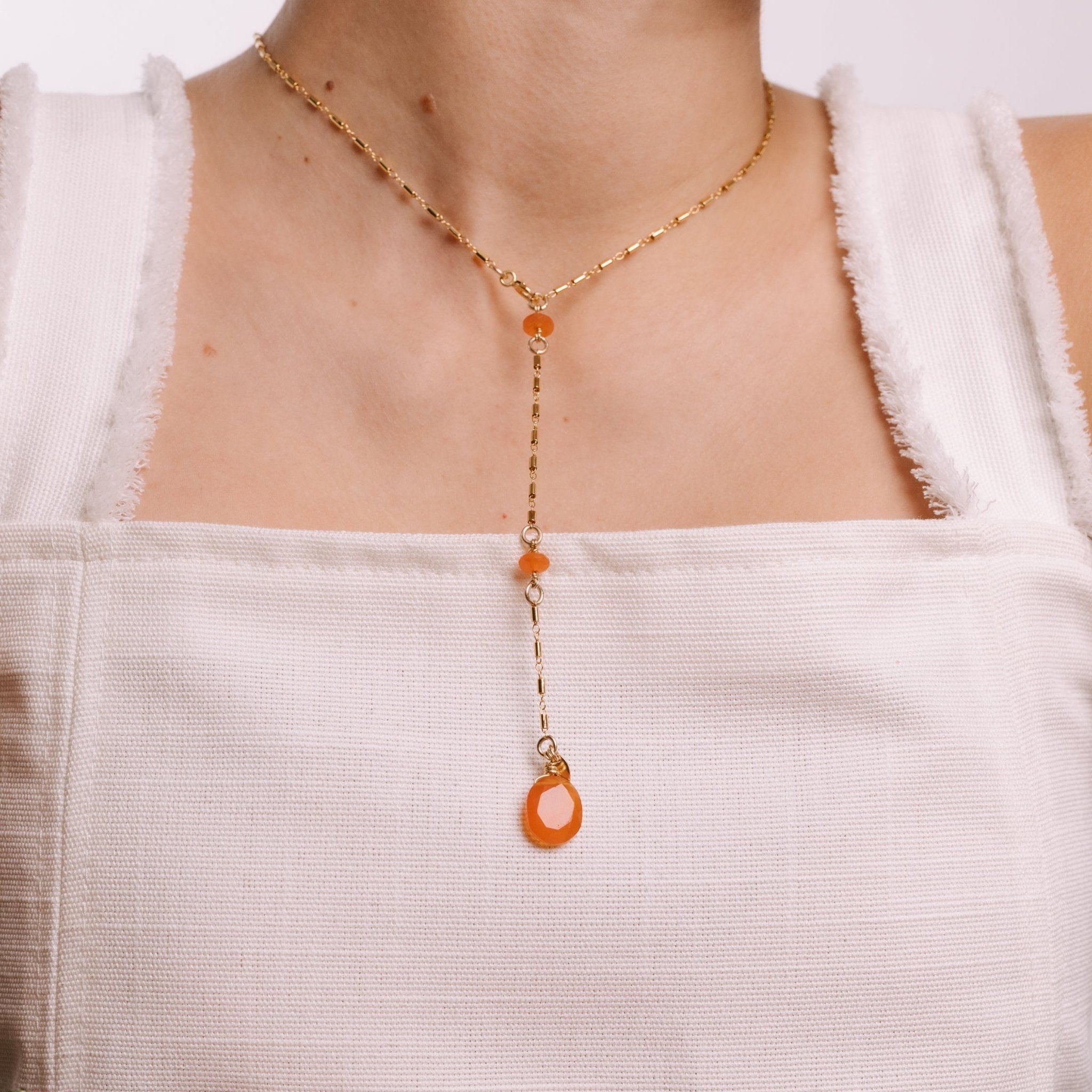 Gema Pendulum Necklace #1 - Carnelian & 14K Gold-Filled Necklaces TARBAY