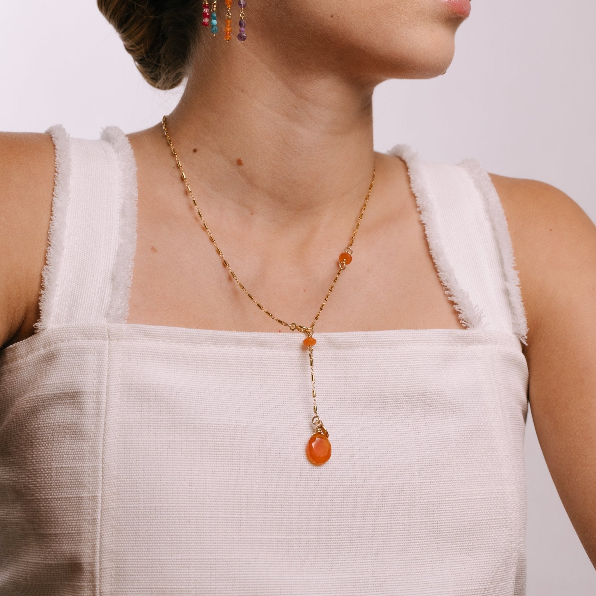 Gema Pendulum Necklace #1 - Carnelian & 14K Gold-Filled Necklaces TARBAY