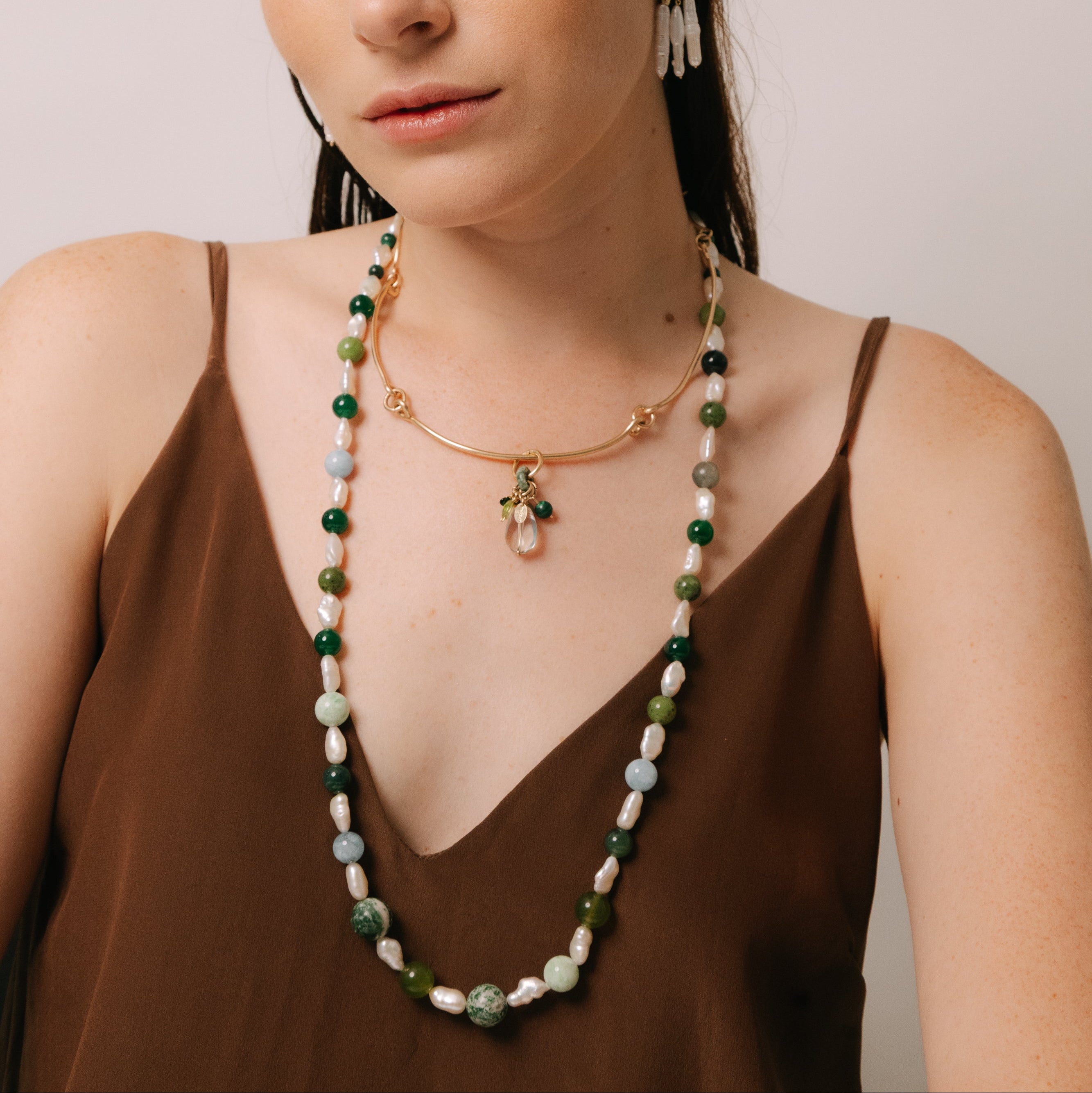 Danto Necklace #1 (80cm) - Pearl, Jade, Aquamarine & 14K Gold-Filled Necklaces TARBAY