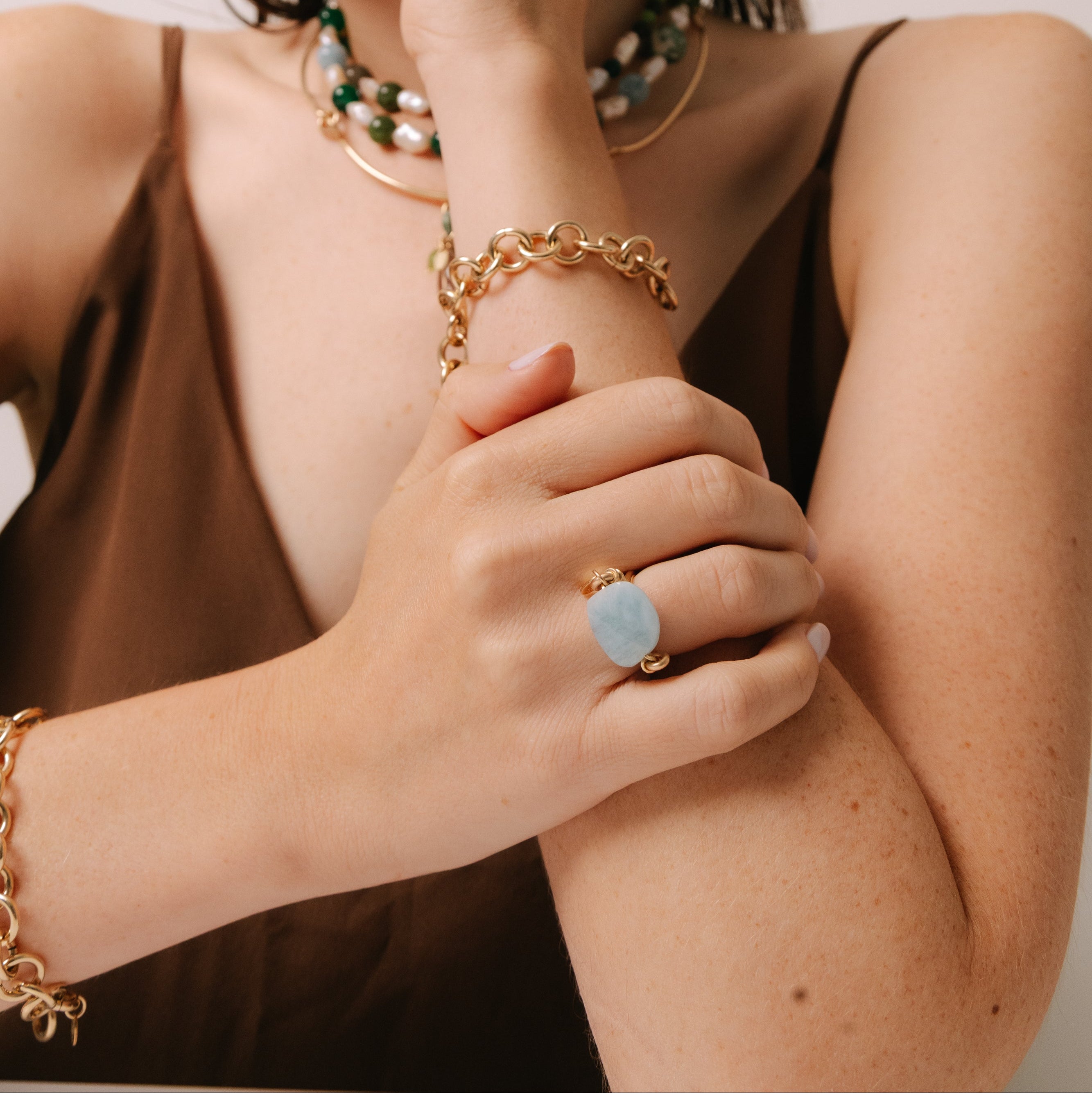 Danto Ring #1 (22mm) - Aquamarine & 14K Gold-Filled Rings TARBAY