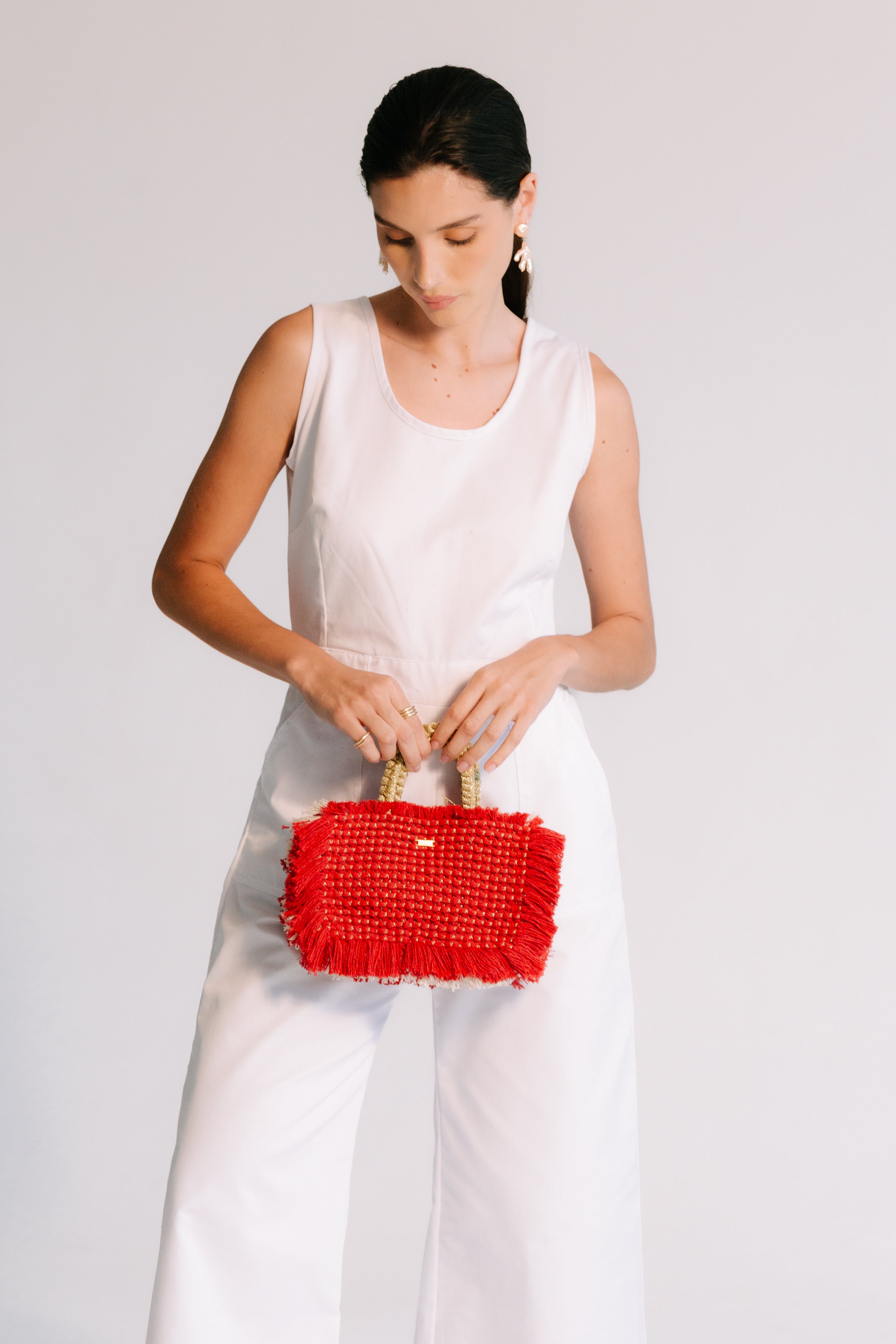 Gossypium Tote Small #2 - Red & Buttercream Shoulder & Crossbody Bags TARBAY