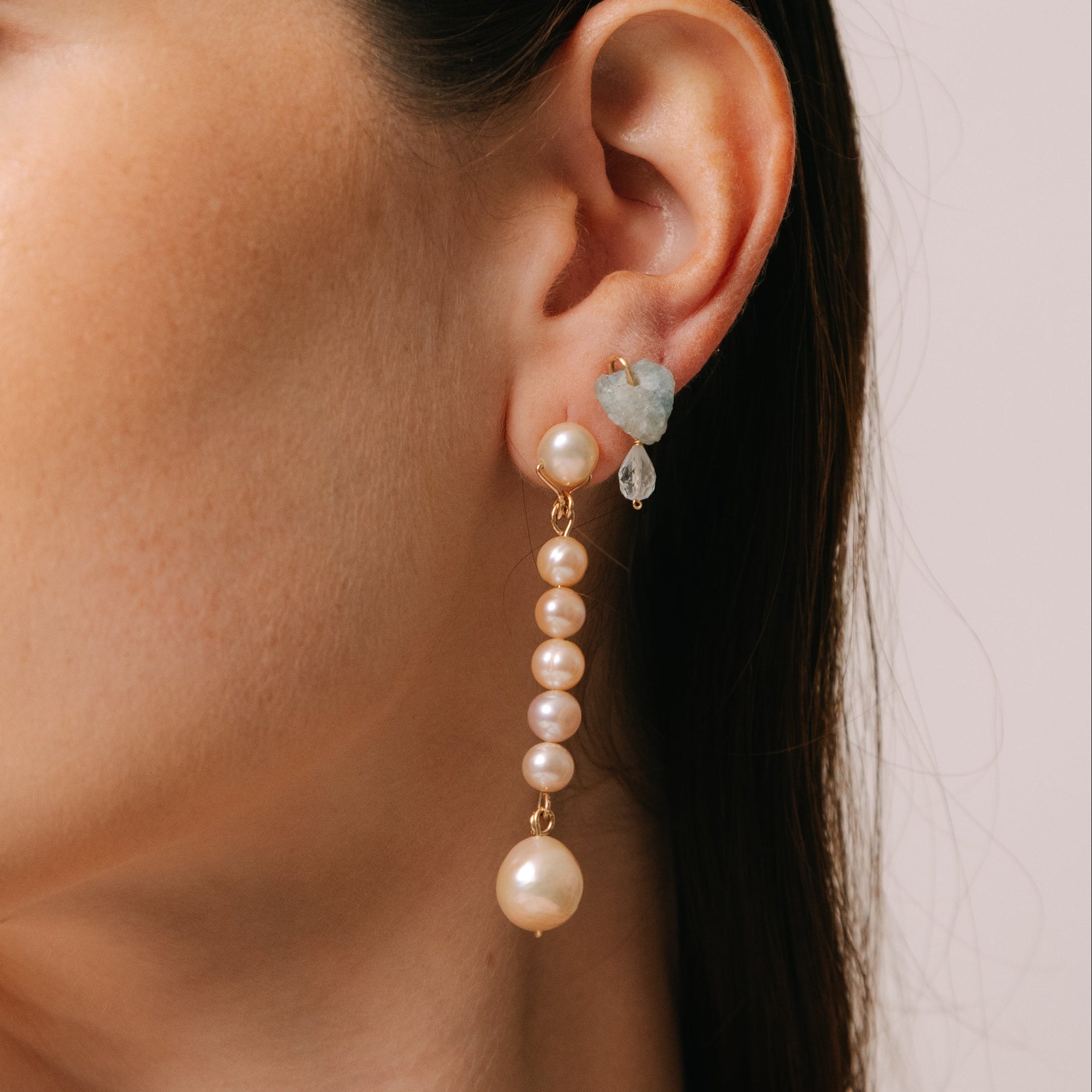 Parau Earrings #1 (65mm) - Salmon Pearl & 14K Gold-Filled Earrings TARBAY