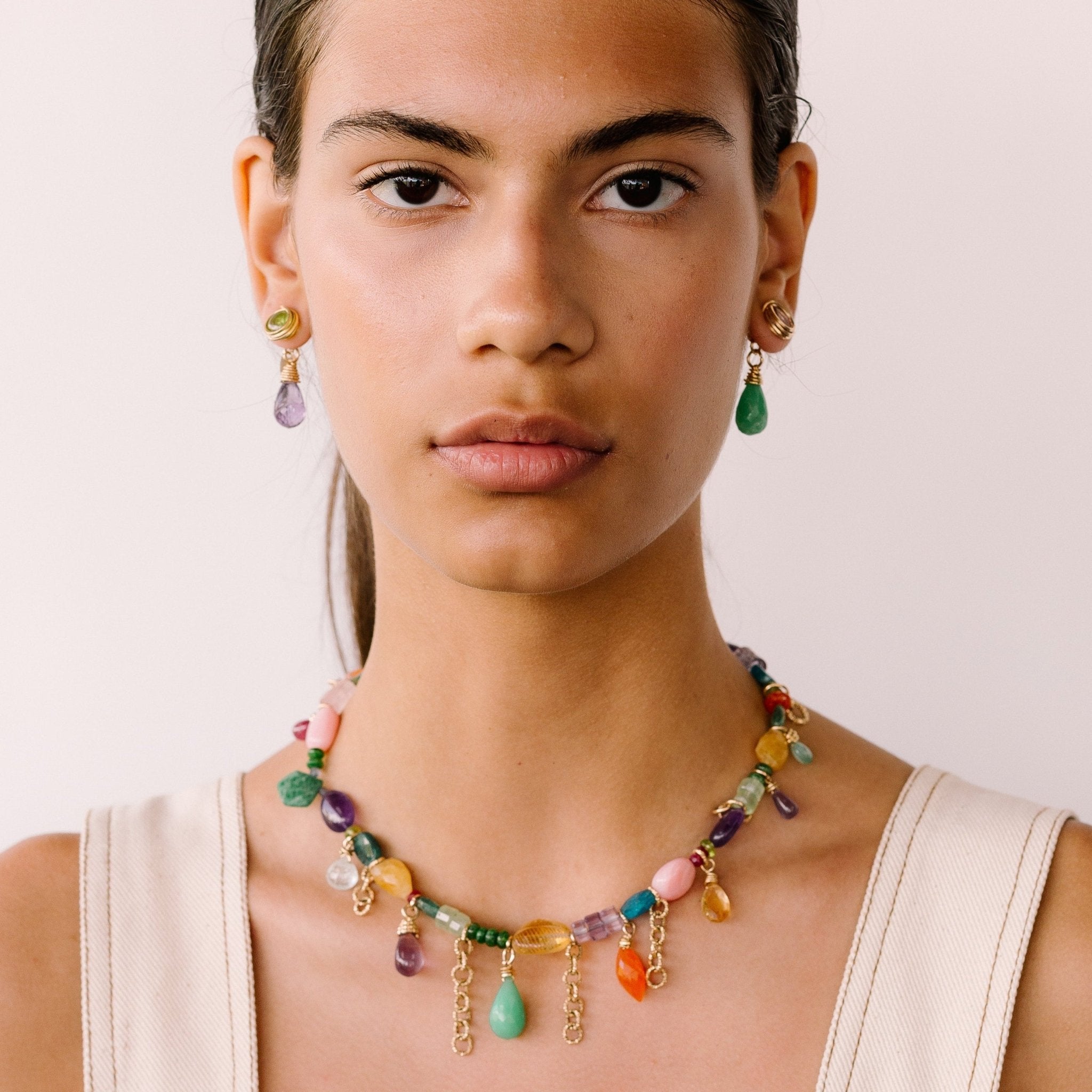 Carmencita Earrings #4 (35mm) - Amethyst, Peridot & Chrysoprase Earrings TARBAY