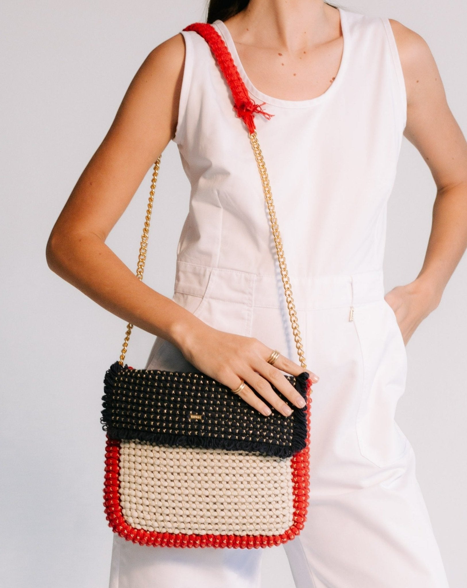 Gossypium Flat Crossbody - Blue, Red & Buttercream Clutch & Crossbody Bags TARBAY