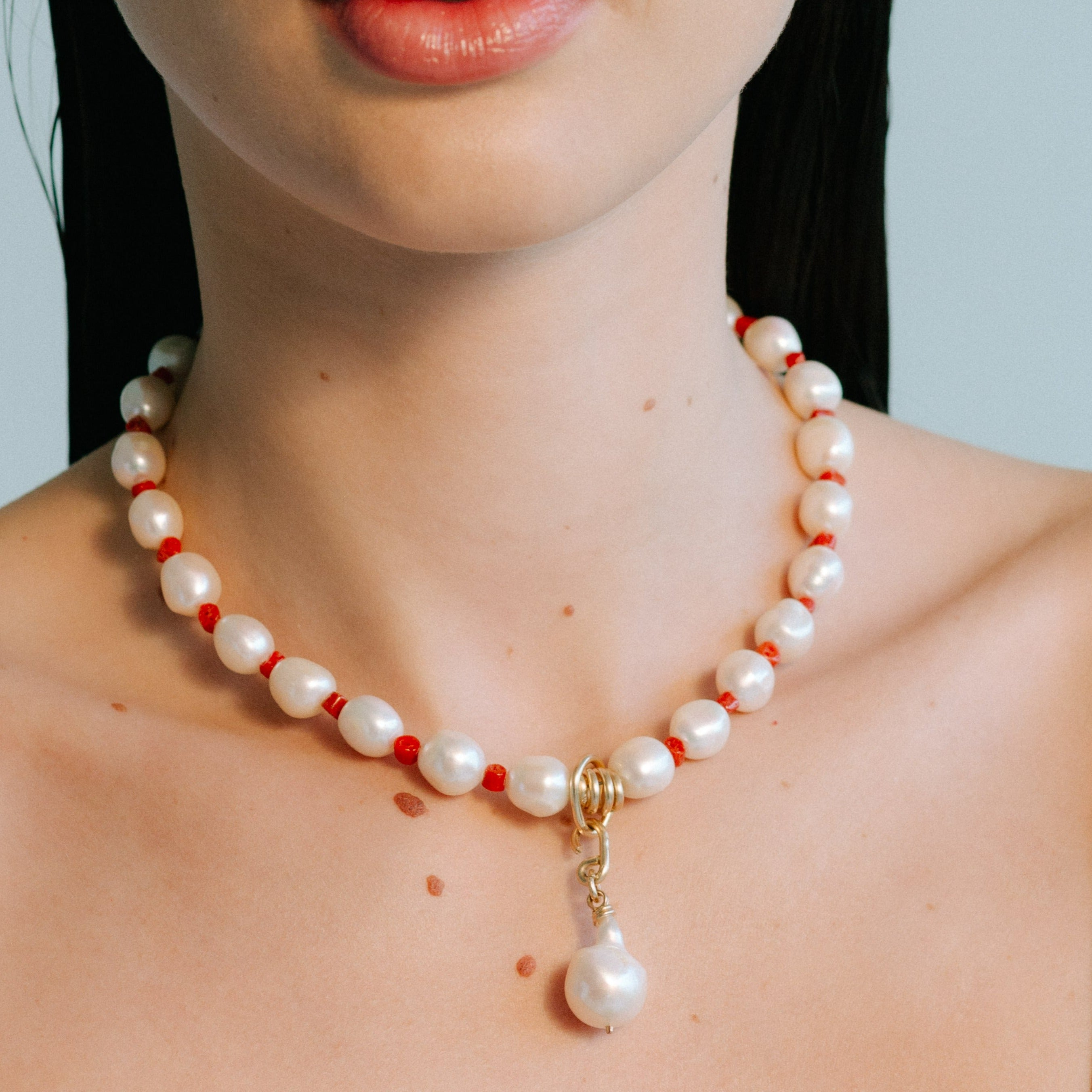 Marejada Necklace #1 - Pearl & Red Coral Necklaces TARBAY