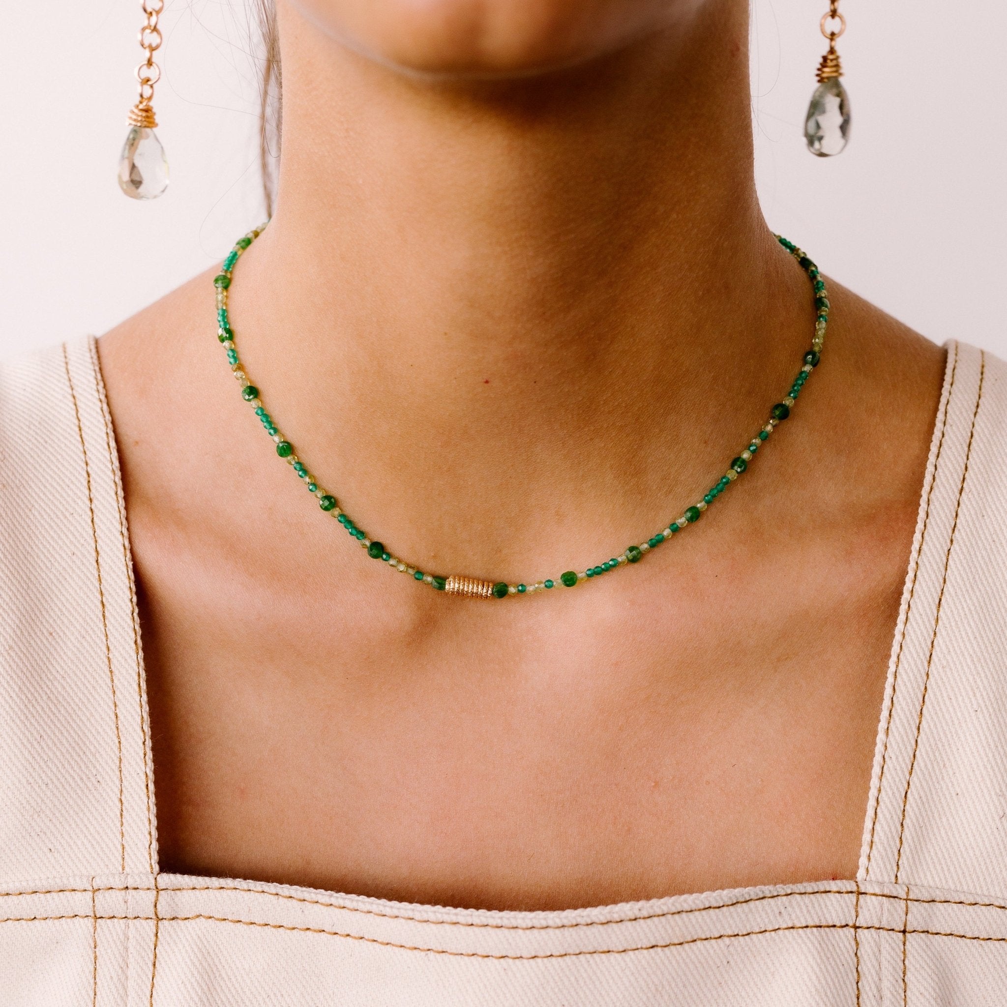 Diana Necklace #1 - Peridot, Tourmaline, Onyx, Green Quartz & 14K Gold-Filled Necklaces TARBAY