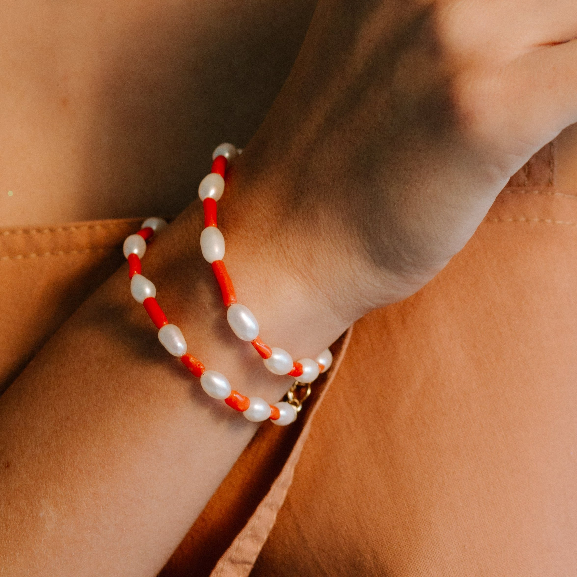 Cotula Bracelet #2 - Pearl & Red Coral Bracelets TARBAY