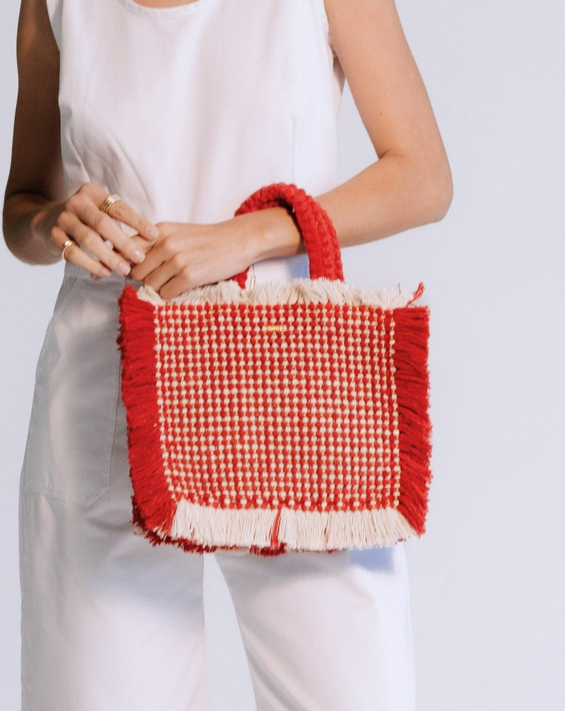 Gossypium Tote Medium #2 - Red & Buttercream Shoulder & Crossbody Bags TARBAY
