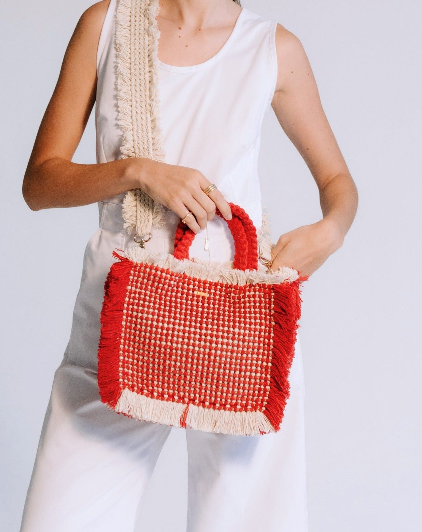 Gossypium Tote Medium #2 - Red & Buttercream Shoulder & Crossbody Bags TARBAY