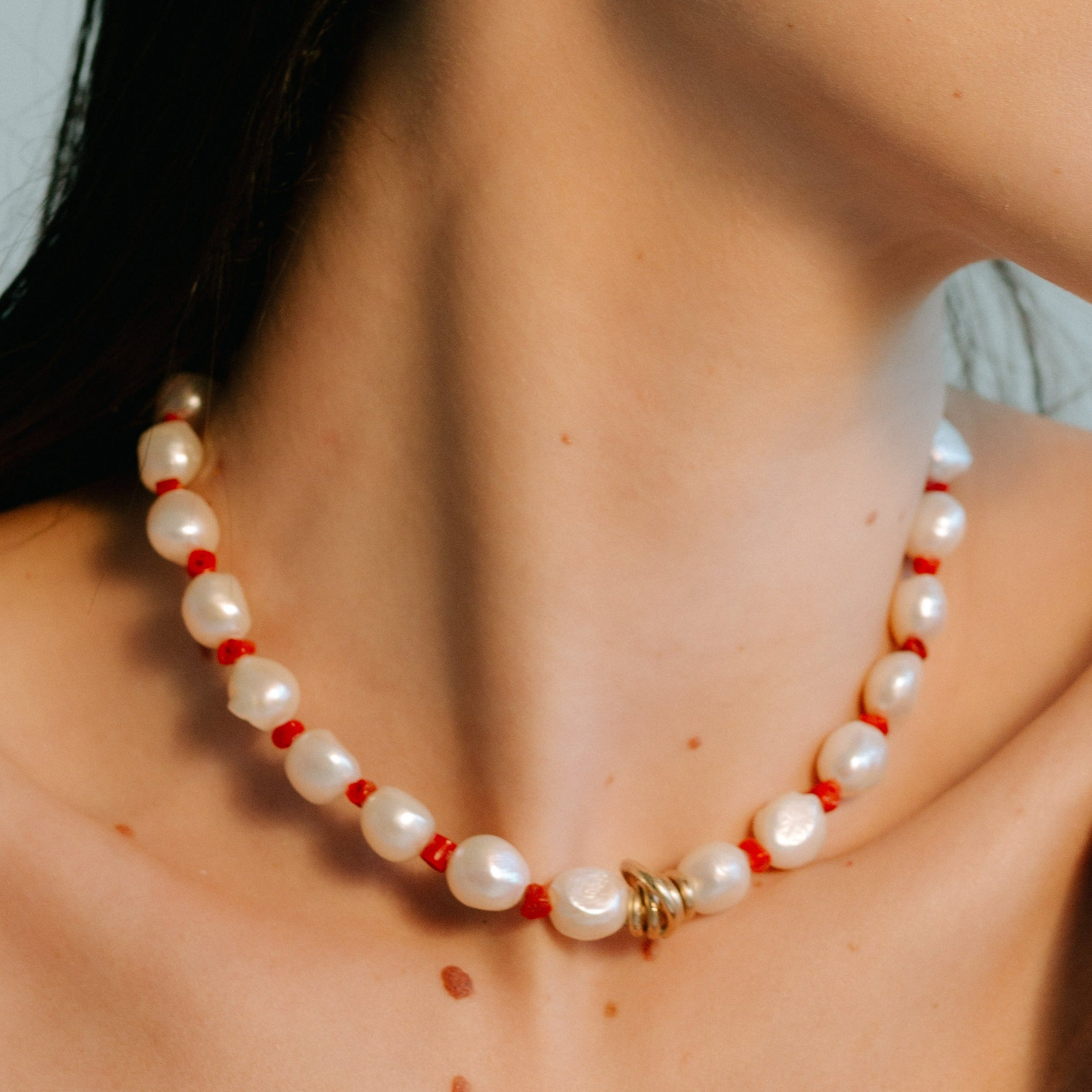 Marejada Necklace #1 - Pearl & Red Coral Necklaces TARBAY