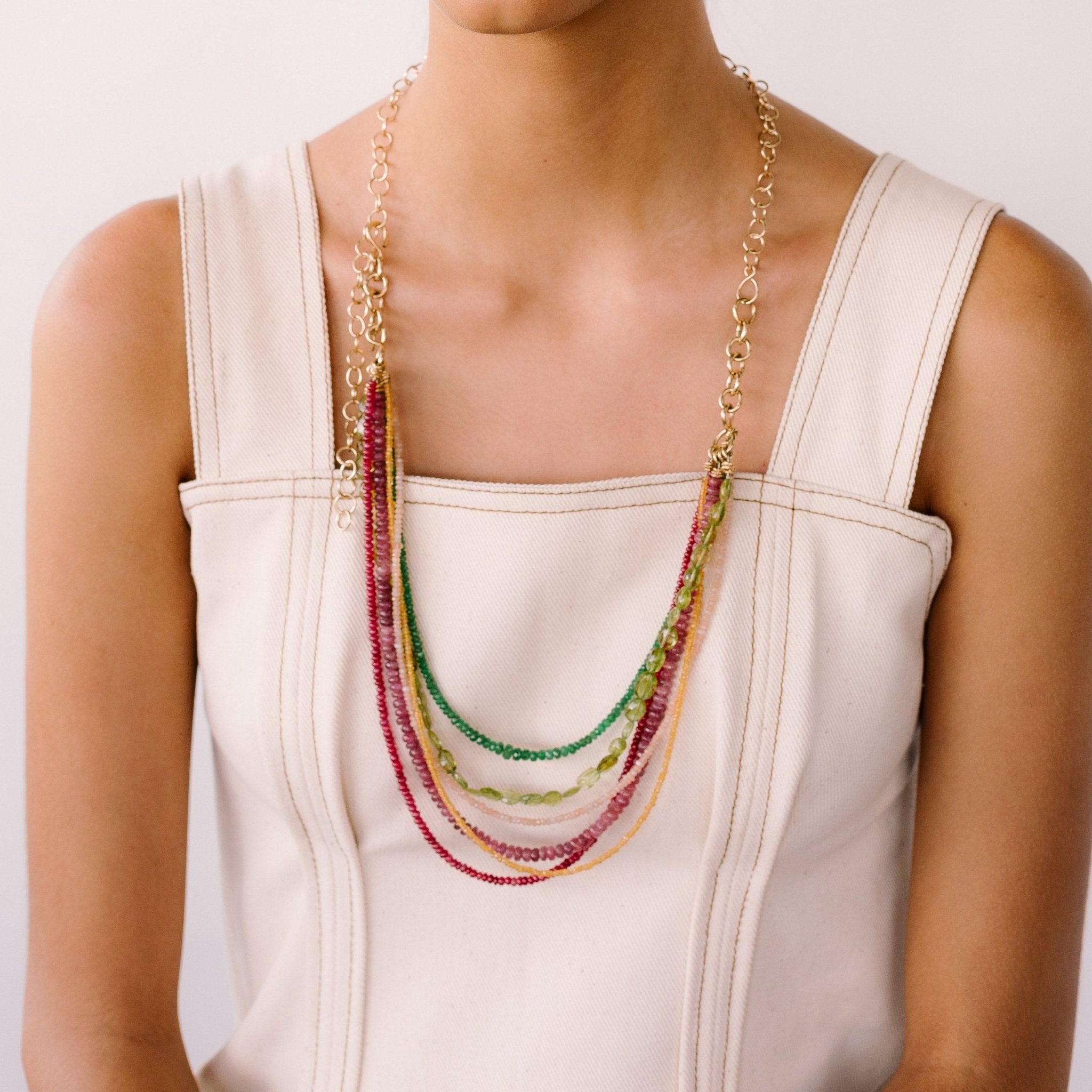 Gina Necklace #2 - Ruby, Opal, Tourmaline, Peridot & 14K Gold-Filled Necklaces TARBAY