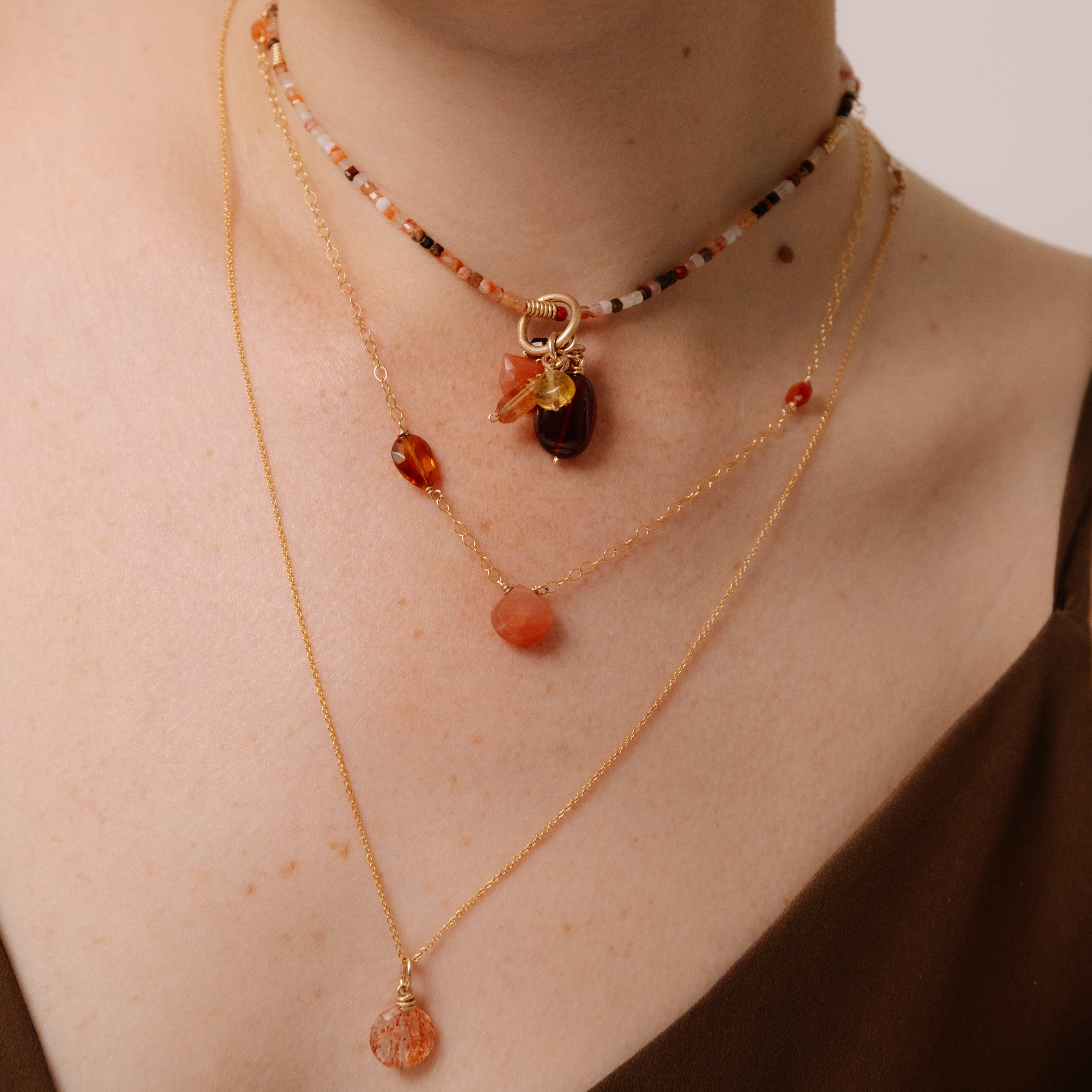 Nary Necklace #2 (45cm) - Sunstone, Citrine, Moonstone & 14K Gold-Filled Necklaces TARBAY