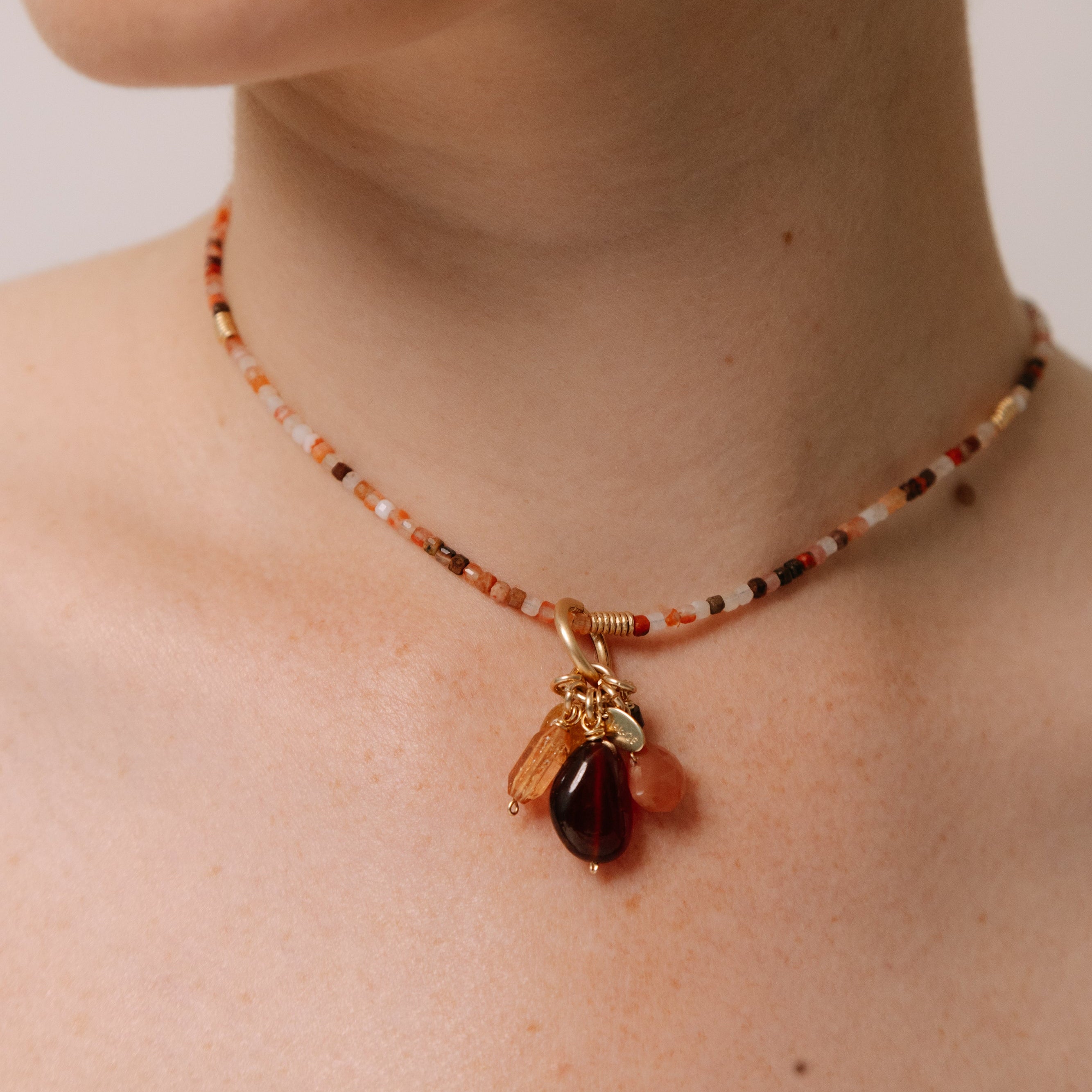 Nary Pendant #1 (35mm) - Moonstone, Tourmaline, Aquamarine, Topaz, Hessonite & 14K Gold-Filled Charms TARBAY